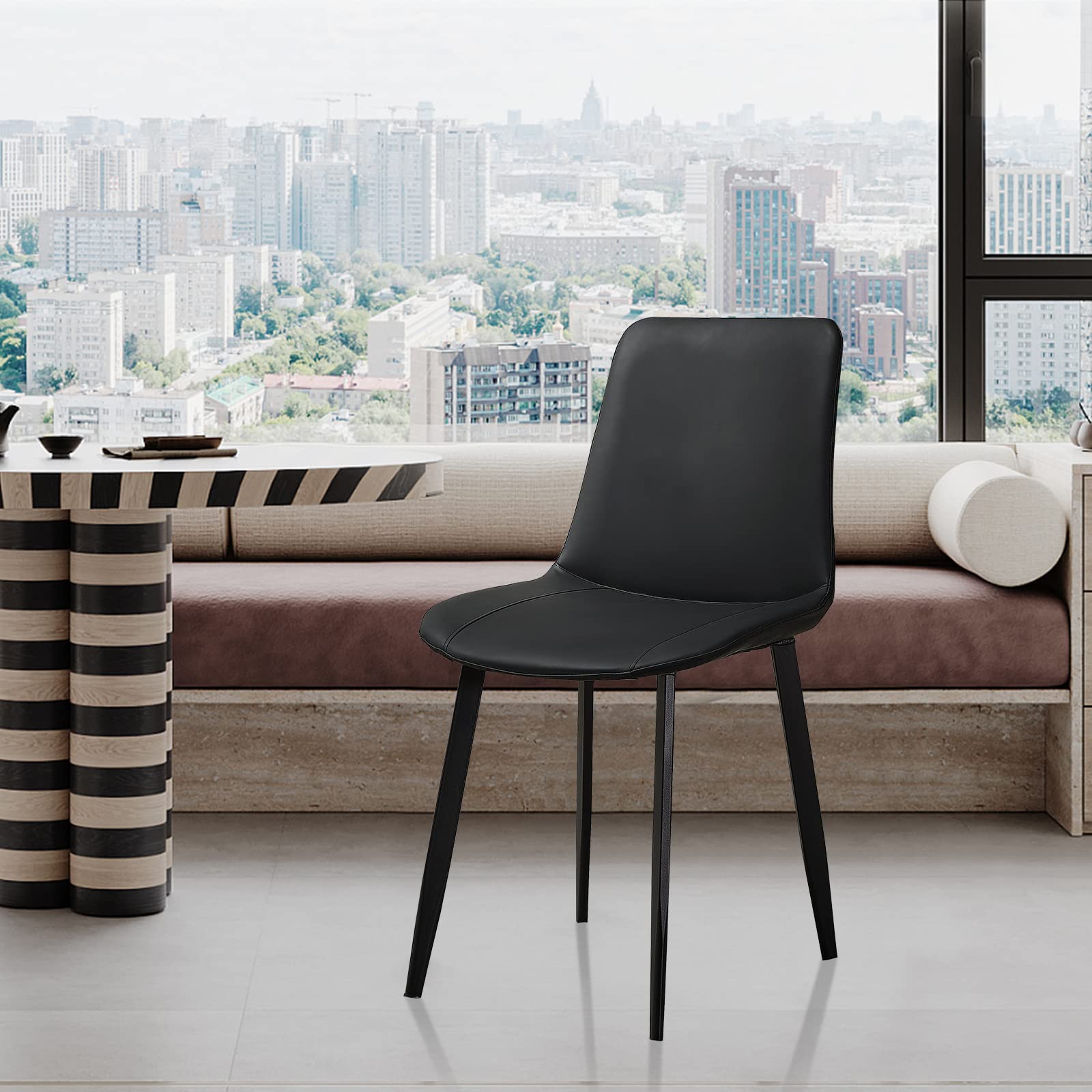 Set of 4 Black Faux Leather Dining Chairs - Mid Century Modern Kitchen Chairs with Sturdy Metal Legs for Dining Room, Restaurant & Living Room - Perfect for Home Decor, Office Meetings and Family Gatherings
