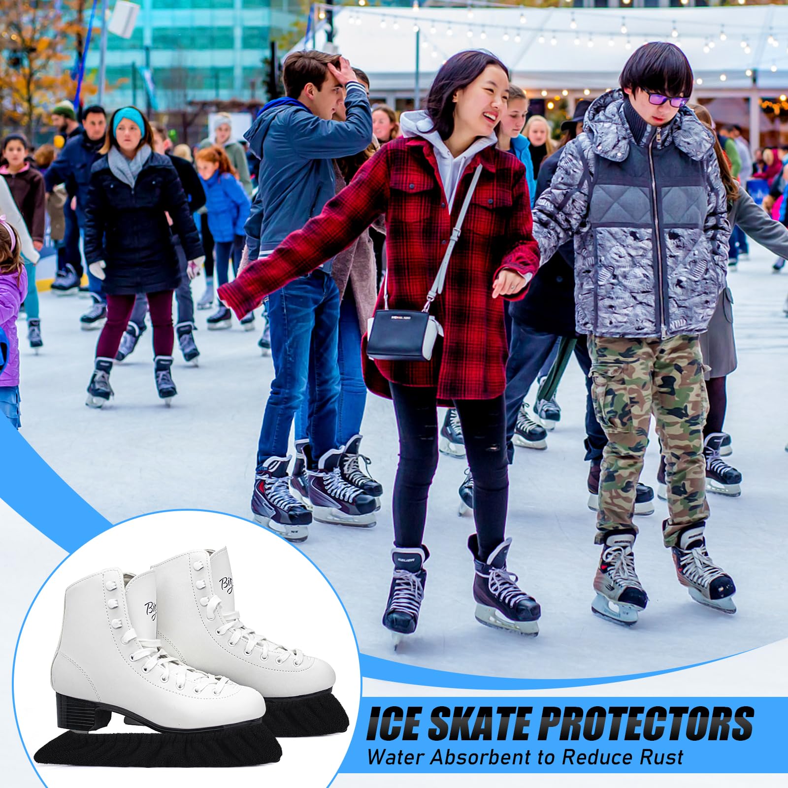 TOBWOLF 4PCS Black Terry Cloth Ice Skate Blade Covers - Absorbent Skate Soakers & Protectors for Hockey, Figure & Ice Skates | Prevent Rust & Damage During Storage & Transport