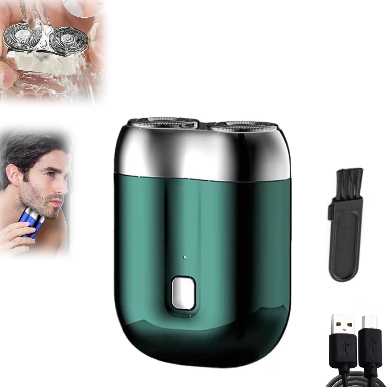 Premium Mini Dual-Head Electric Shaver for Men - Portable Travel & Pocket Size Wet/Dry Rechargeable Razor - Perfect for Home, Office & Gym Use (Green)