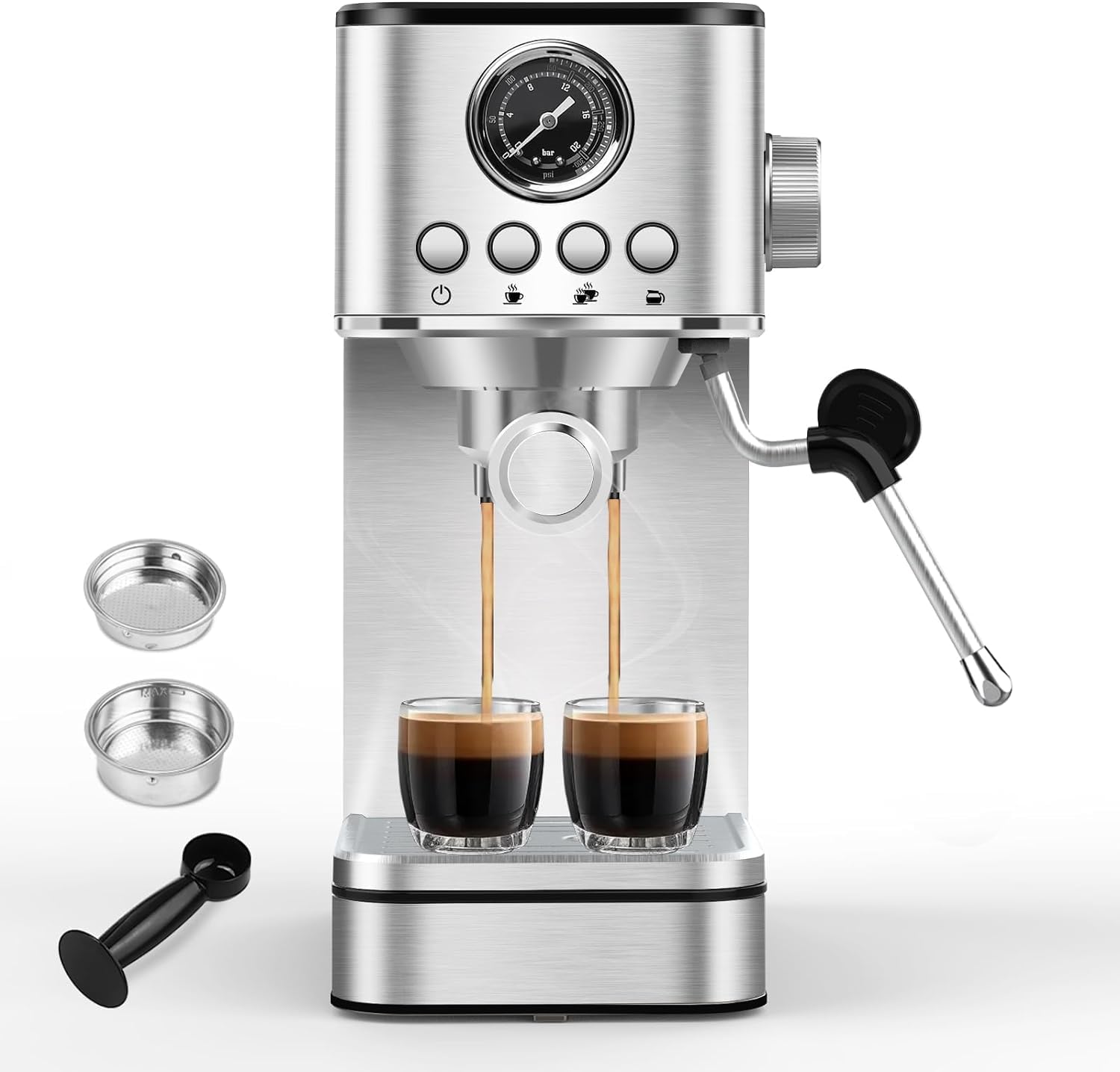 20 Bar Stainless Steel Espresso Coffee Machine with Milk Frother & Steam Wand - Professional Barista Quality Home Espresso Maker for Latte, Cappuccino & Americano - Perfect for Kitchen, Office & Coffee Shop Use