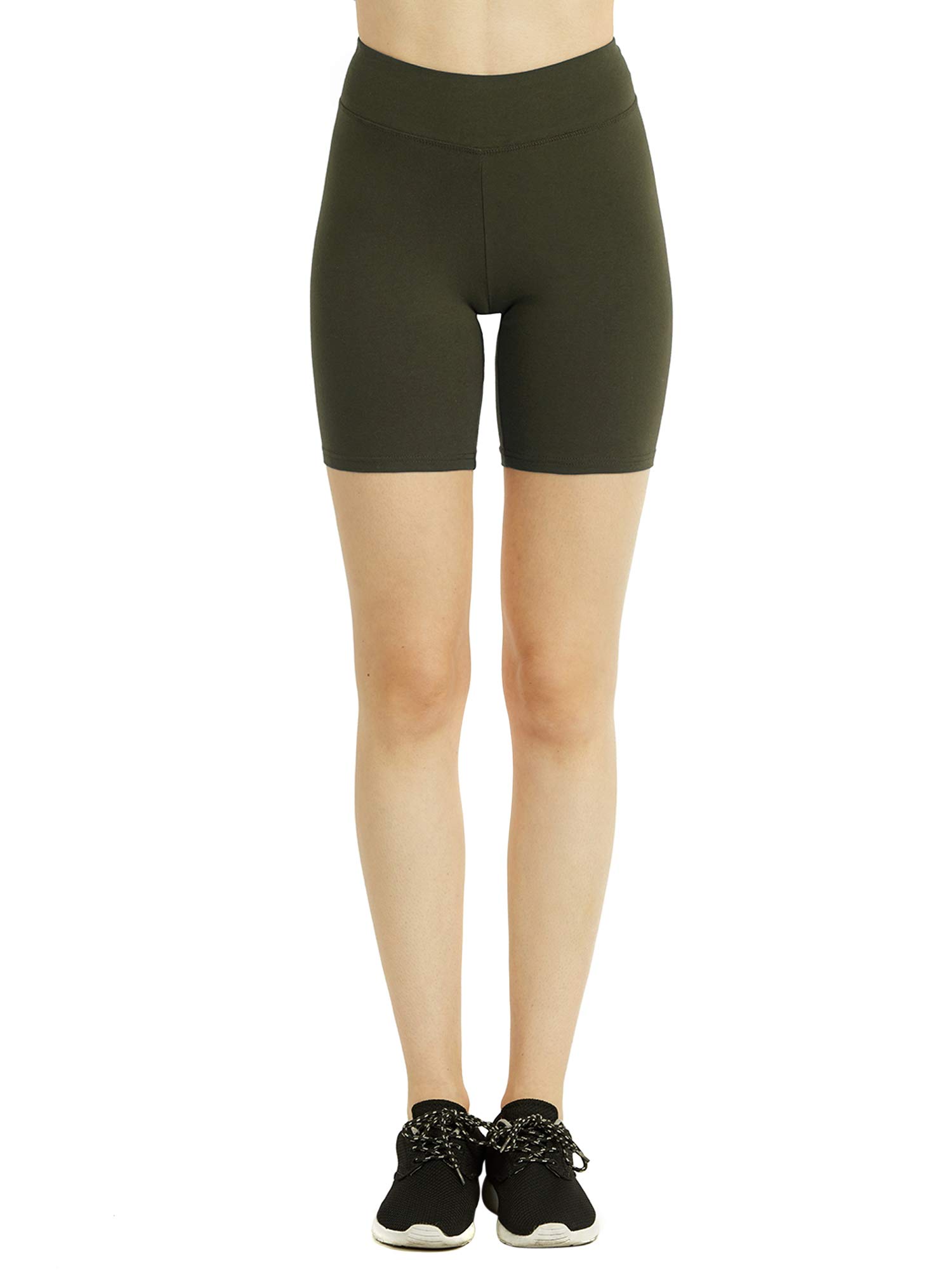 Women's High Waist Yoga Shorts - Soft Stretch Cotton Workout Running Shorts with Wide Waistband (Olive, Medium) | Perfect for Gym, Yoga, Running & Lounge Wear