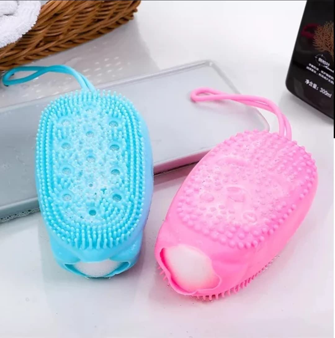 Premium Silicone Double-Sided Body Scrubber & Exfoliating Bath Brush for Women & Men - Deep Cleaning Massage Sponge for Shower & Bath - Creates Rich Bubbles - Ideal for Exfoliation & Relaxation (Pink) - Perfect for Spa Days & Self-Care Routines