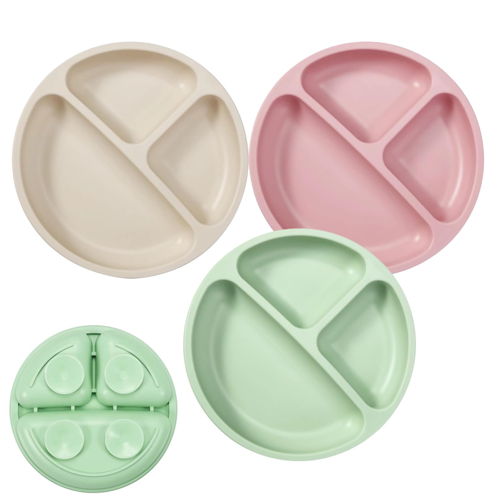 PandaEar Suction Plates for Toddlers - 3 Pack Divided Baby Plates with Strong Suction Base, 100% Food Grade Silicone Non-Slip Plates for Baby Led Weaning | Microwave & Dishwasher Safe | Perfect for High Chairs, Travel & Mess-Free Mealtime