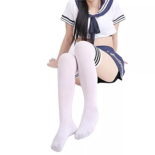 YINSHENG Student Stockings Cotton Black White Striped - School Uniform & Cosplay
