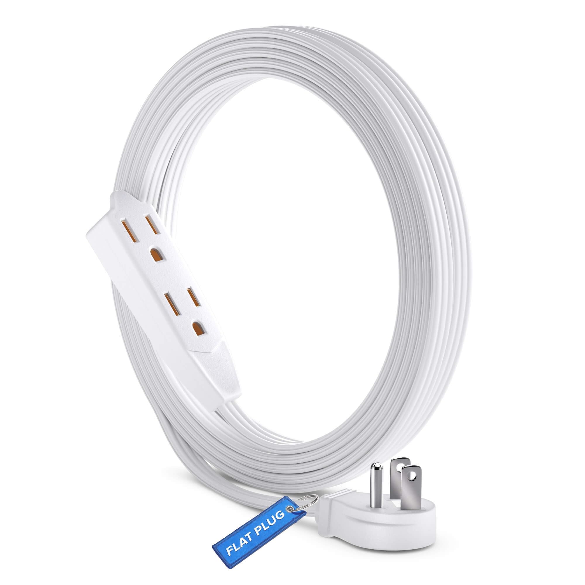 Maximm Cable 3 Feet Flat Plug Extension Cord with Multi Outlet - 3 Prong Angled Plug, White UL Certified - Perfect for Home Office, Bedroom & Entertainment Center Power Needs