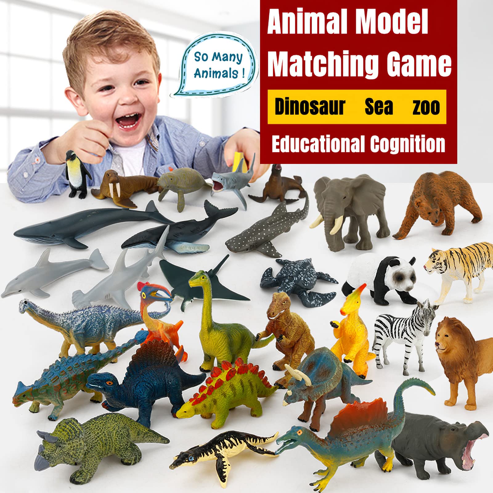 36-Piece Small Animal Figurines Set - Realistic Plastic Dinosaur, Zoo, Jungle & Ocean Animals for Kids - Preschool Learning Toys, STEM Science Matching Game - Perfect for Classroom, Birthday Gifts & Sensory Play