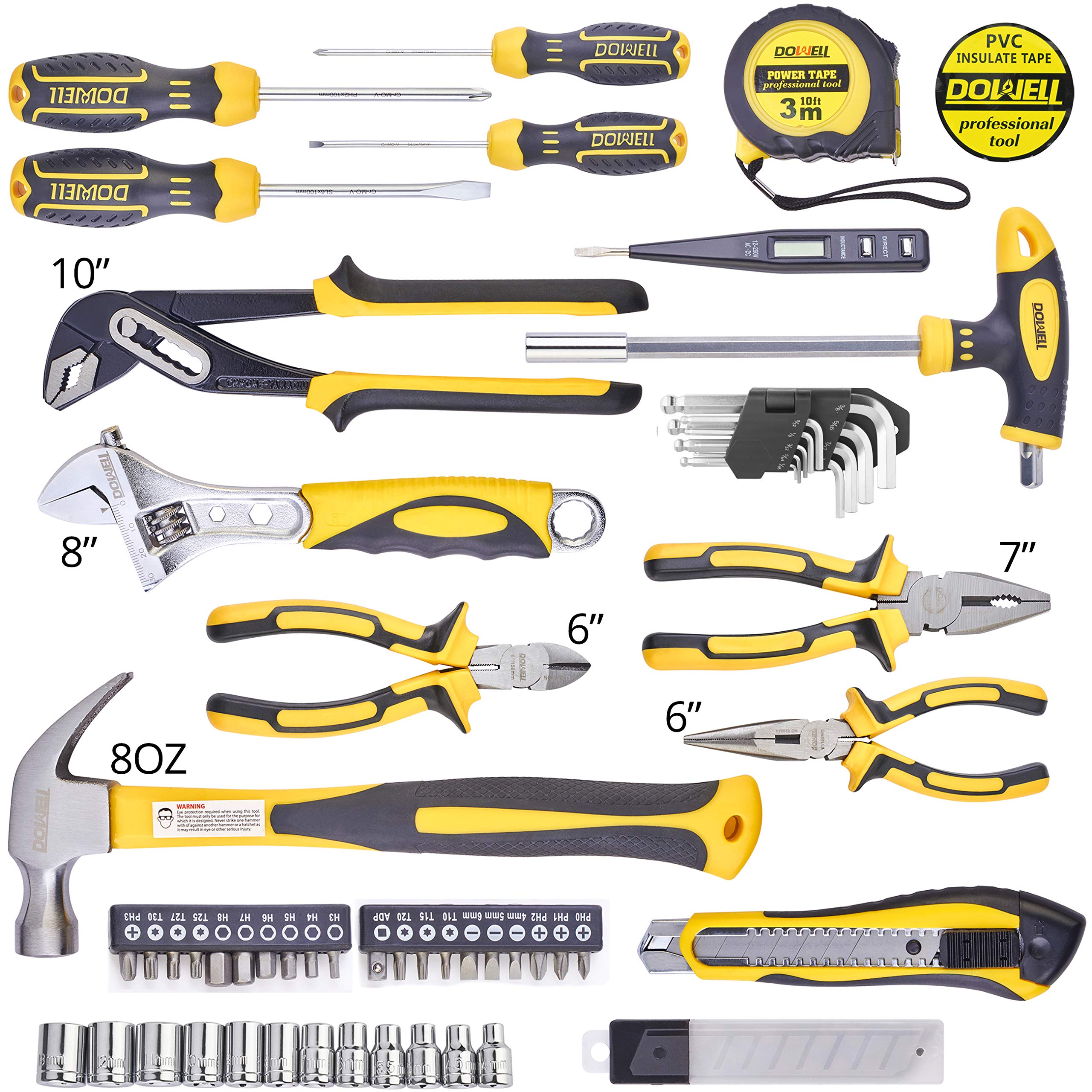 DOWELL 62-Piece Home Tool Kit with Wrench, Pliers & Screwdrivers - Complete Repair Tool Set for DIY, Home Maintenance & Emergency Fixes