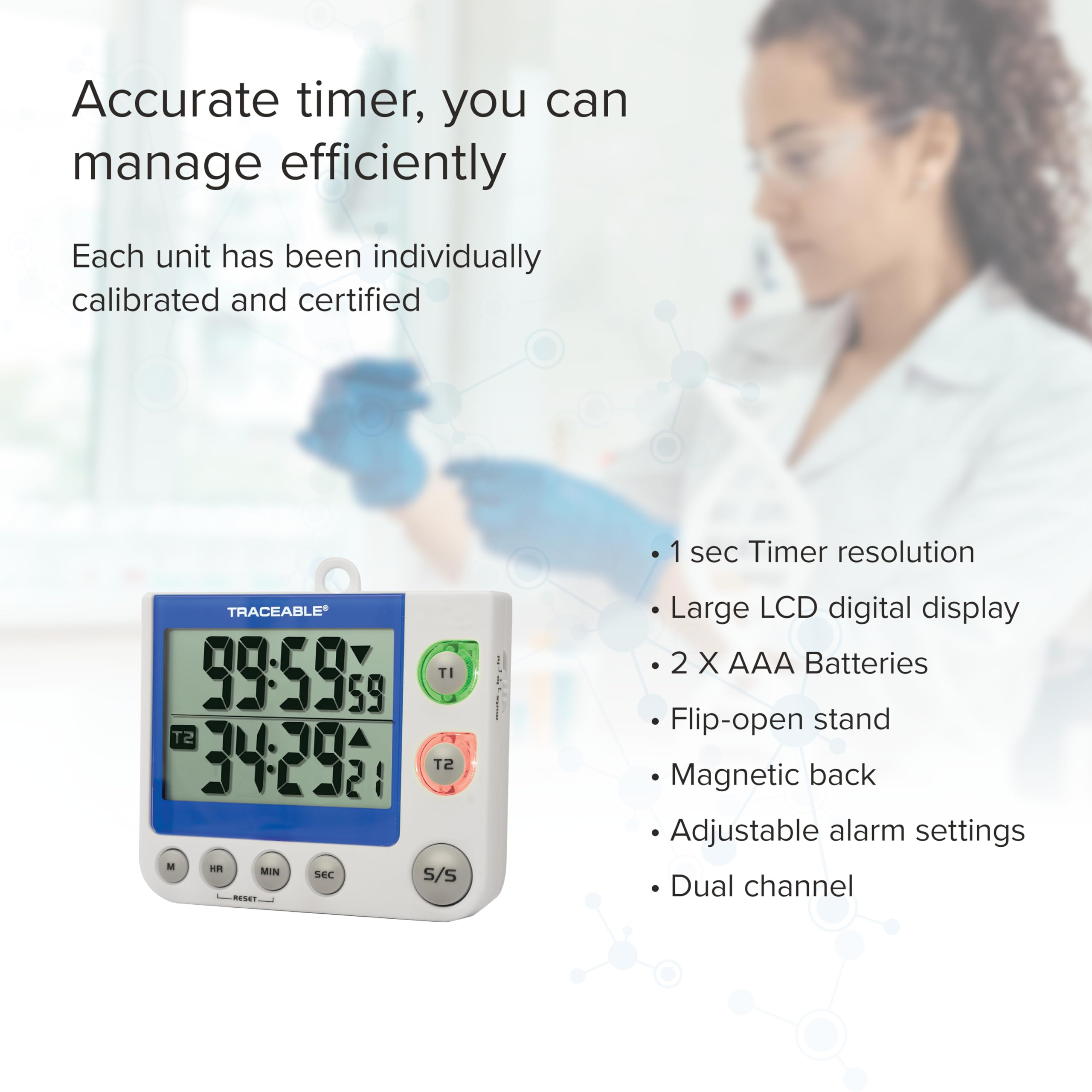 Cole-Parmer Dual Channel Flashing LED Big-Digit Timer - High Visibility Countdown/Count-Up Timer for Labs, Classrooms & Industrial Use