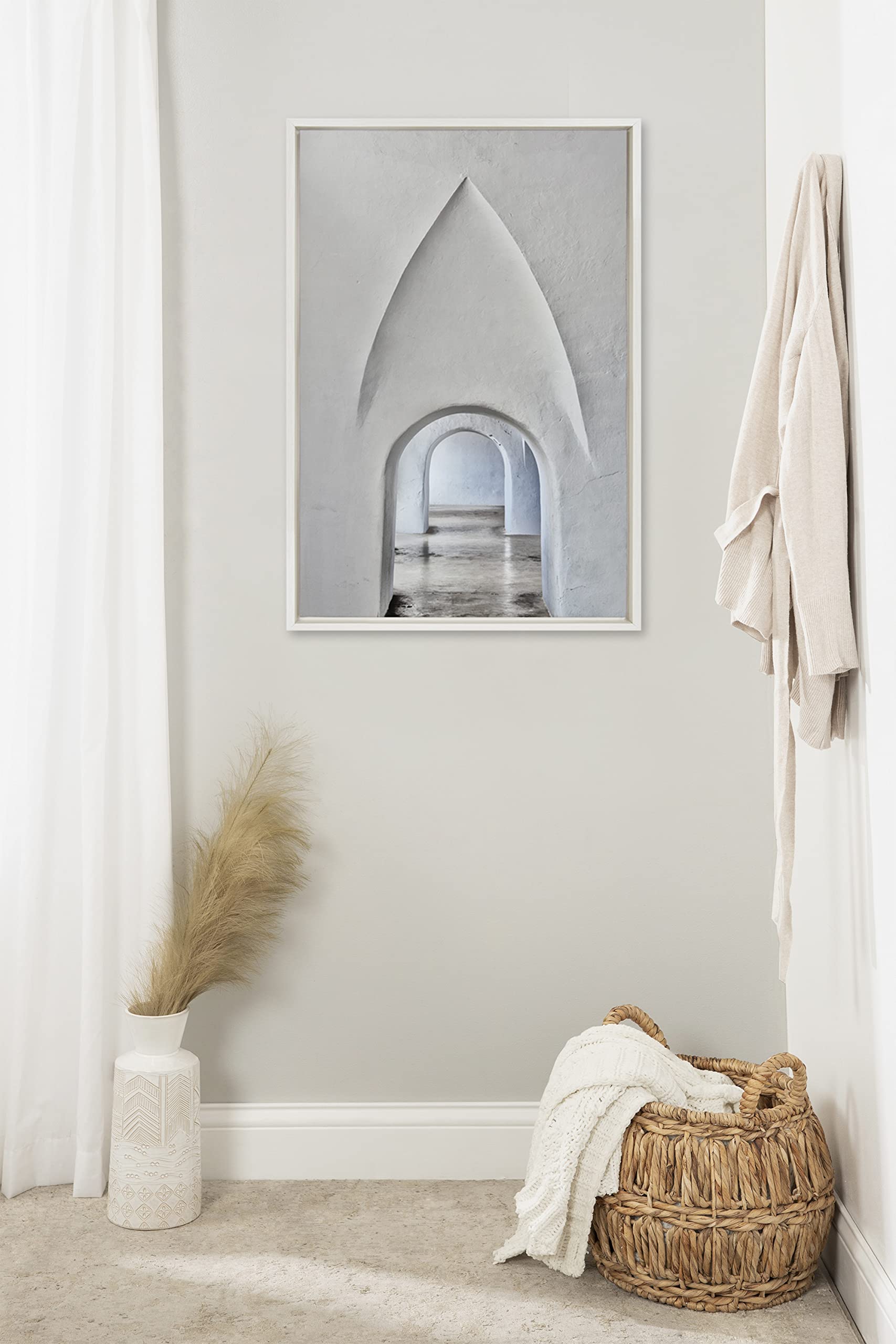 Kate & Laurel Sylvie Through Old San Juan Framed Canvas Wall Art - 23x33 Inch White Neutral Travel-Themed Home Decor | Perfect for Living Room, Bedroom & Office Wall Decor