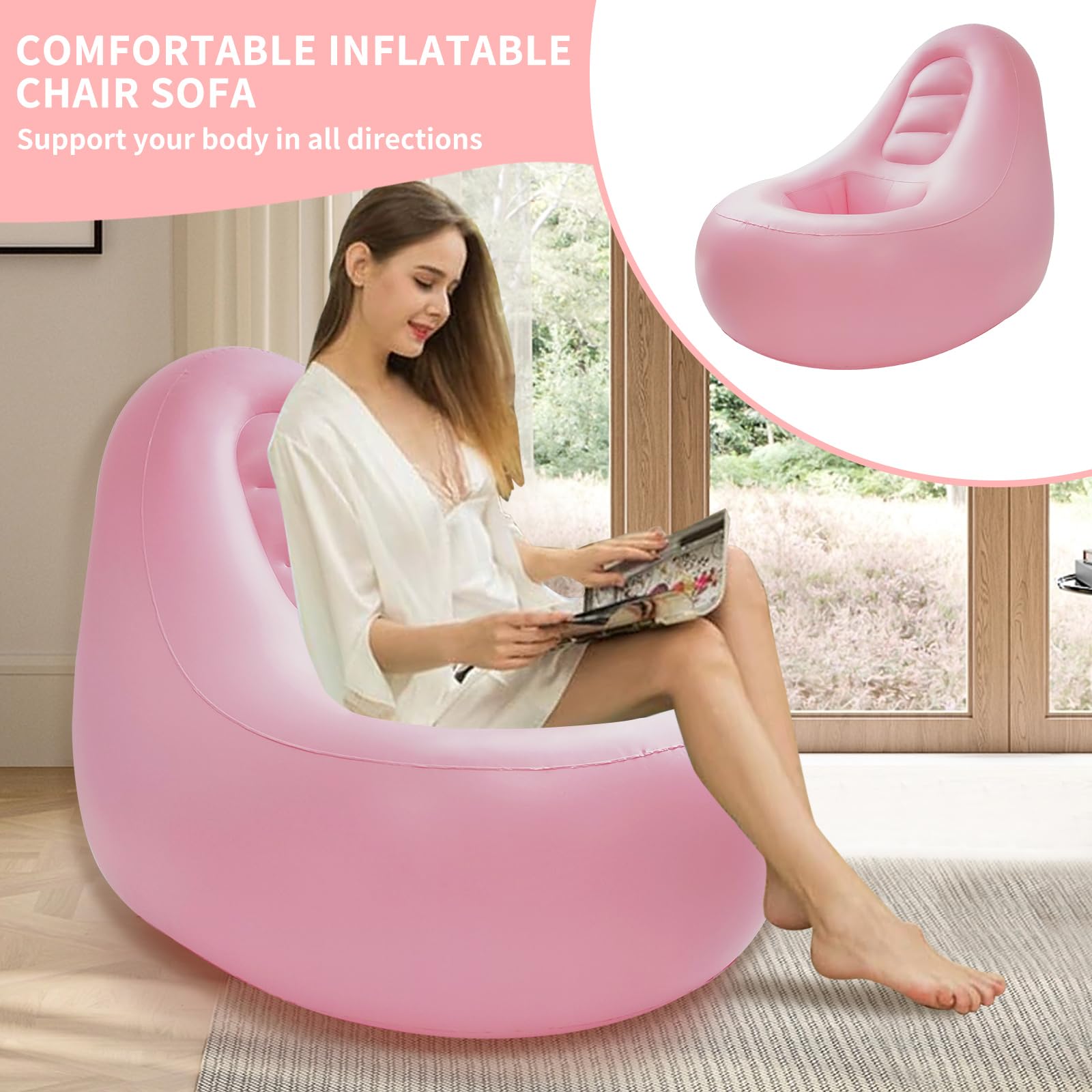 Inflatable Chair Sofa with Hole for Post-Surgery Recovery - BBL Support Cushion with Electric Air Pump & Ottoman - Comfortable Seating for Brazilian Butt Lift, Pregnancy, Relaxing & Sleeping (Pink) - Perfect for Home, Office & Medical Recovery Use