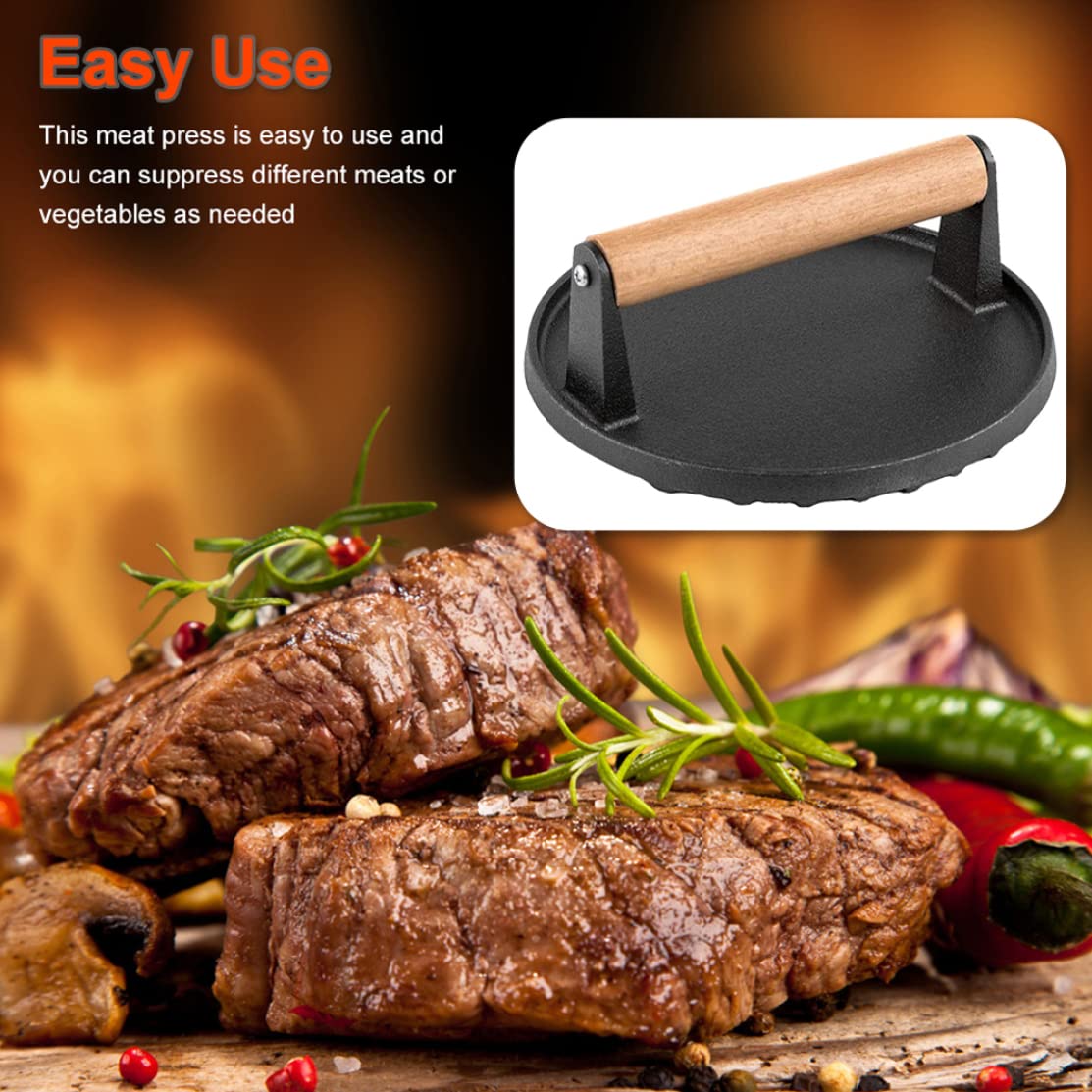 Heavy Duty Round Iron Smash Burger Press - Perfect for Grilling, Smashing Steak, Bacon & Burgers - Ideal for BBQ, Backyard Cookouts & Restaurant Use