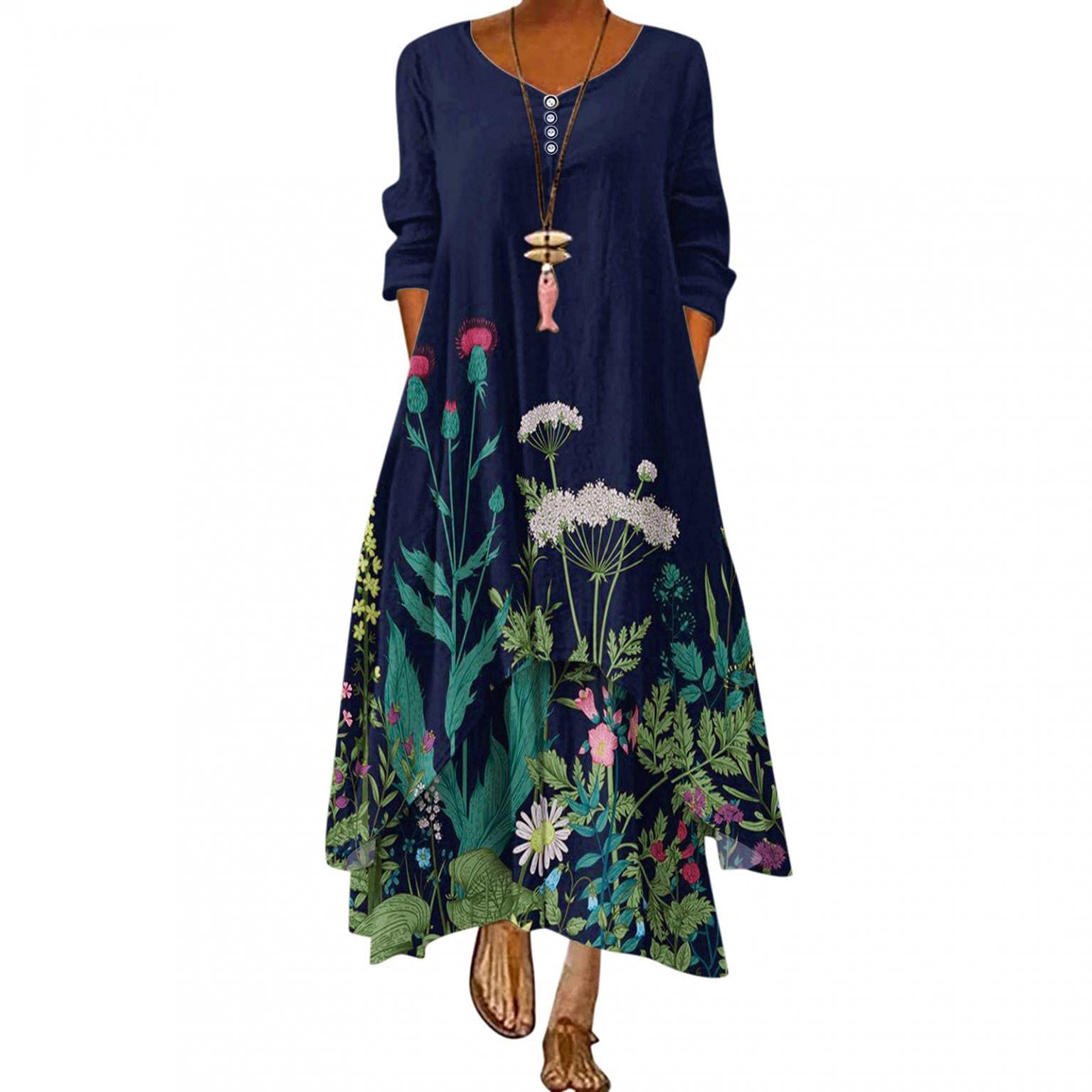 Plus Size Floral Maxi Dress for Women - Loose Bohemian Summer Beach Caftan with Pockets | Perfect for Vacations, Pool Parties & Casual Outings