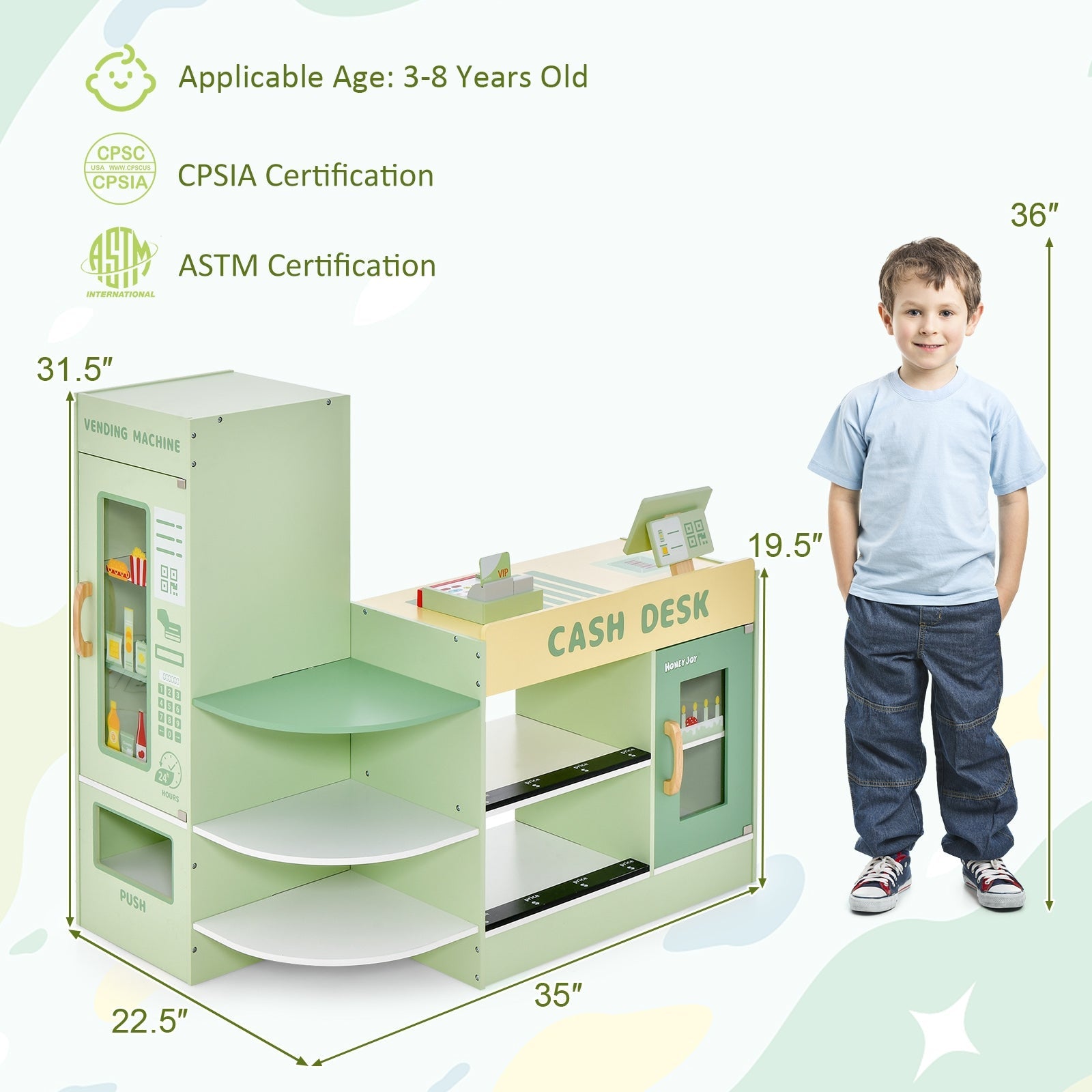 Wooden Supermarket Play Set for Kids with Checkout Counter - Pretend Play Grocery Store Toy for Toddlers & Preschoolers - Perfect for Role Play, Learning & Imagination Development at Home or Classroom