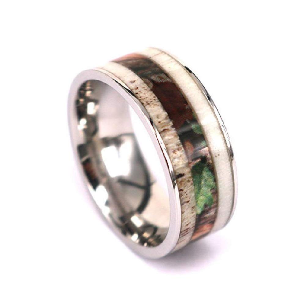 Camo Deer Antler Ring for Men & Women - Unique Camo Wedding Band - Durable Antler Engagement Ring - Hunting & Outdoor Style Jewelry - Perfect for Weddings, Camping, and Outdoor Adventures