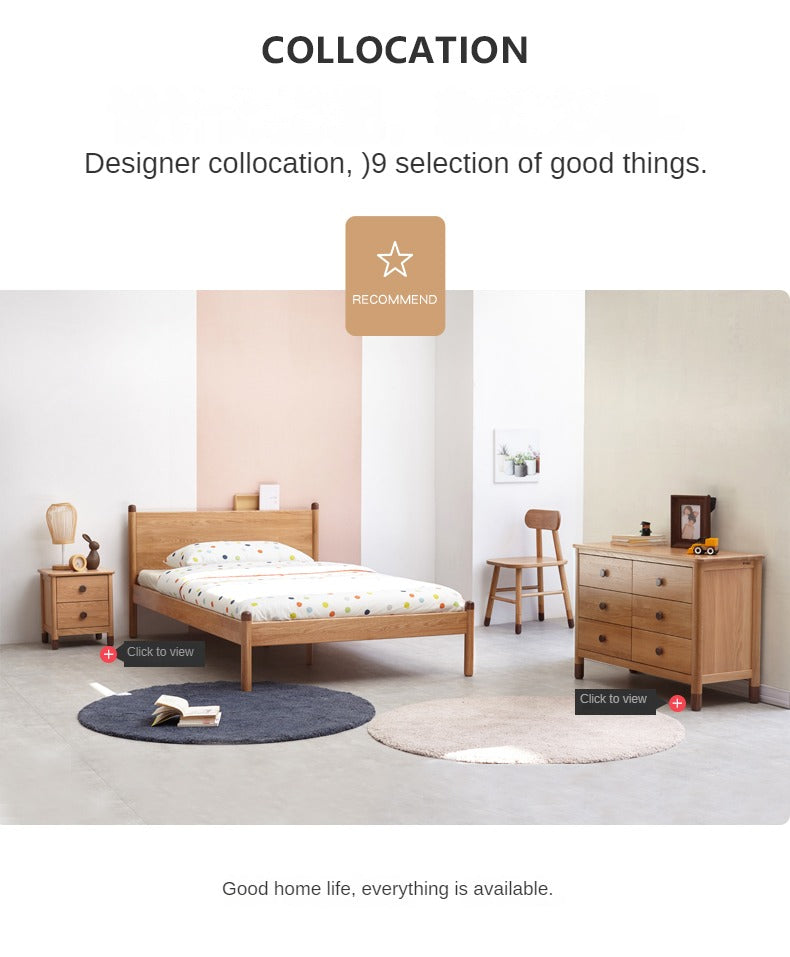 Solid Oak Wood Kids Bed - Sturdy & Safe Children's Bedroom Furniture for Toddlers & Teens - Perfect for Bedrooms, Daycare, and Guest Rooms