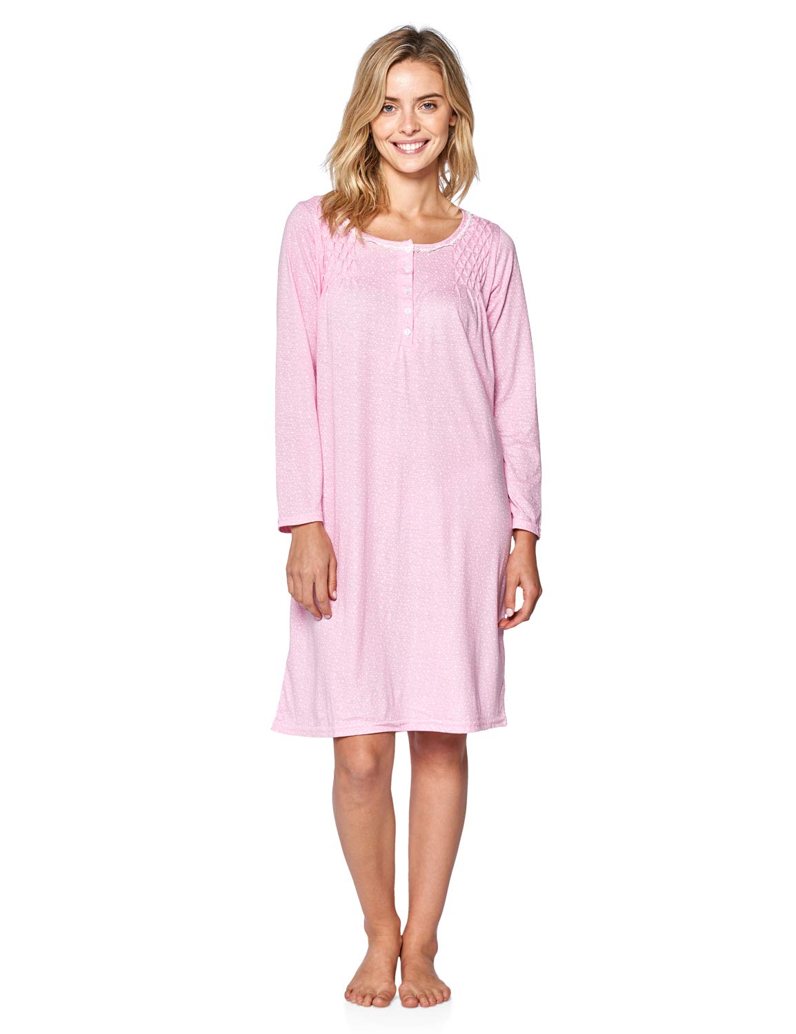 Women's Cotton Blend Long Sleeve Nightgown - Soft Henley Nightshirt for Comfortable Sleep & Lounge Wear | Cozy Casual Nights, Relaxing at Home, Perfect Gift for Her