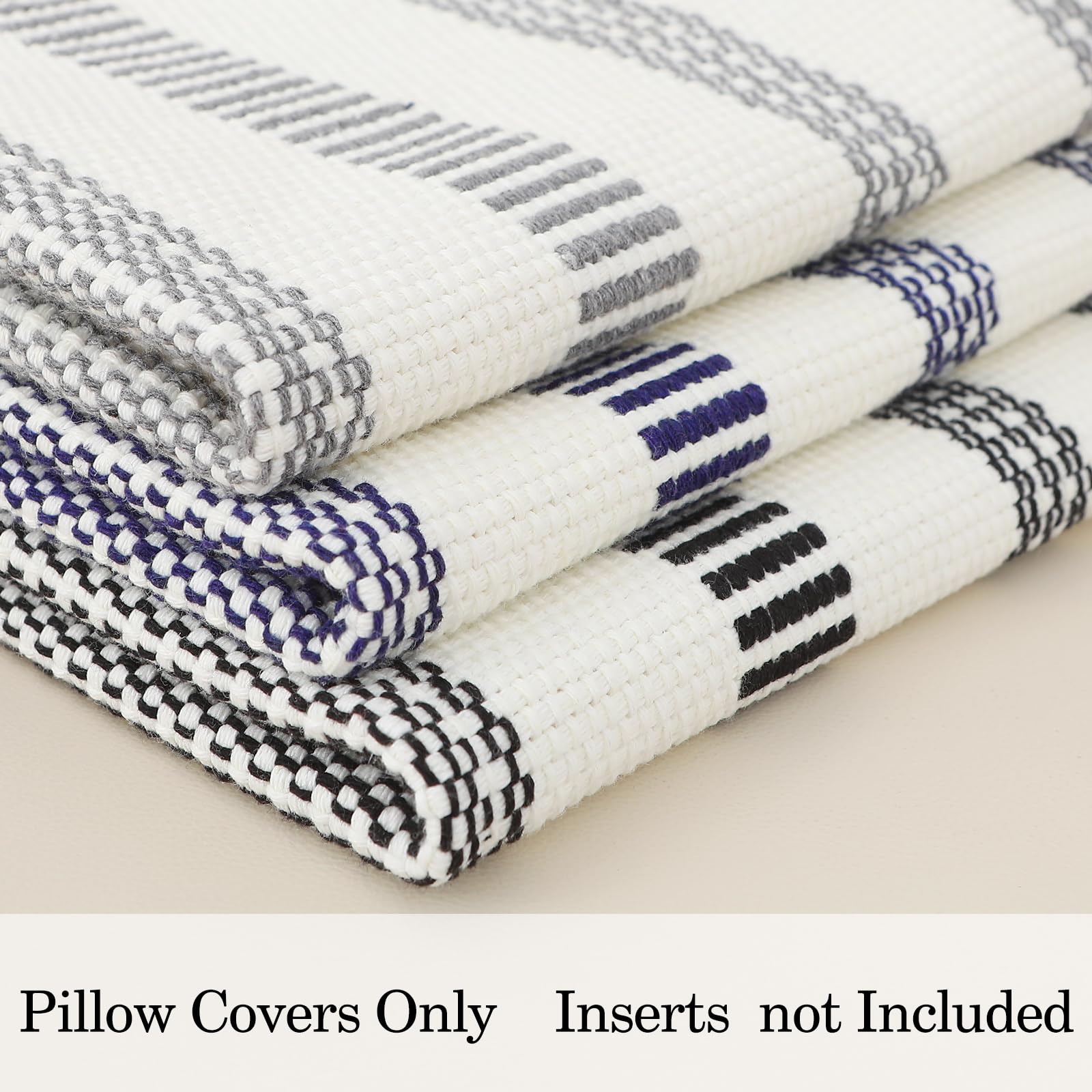 Boho Spring Throw Pillow Covers Set of 2 - 20x20 Inch Decorative Woven Striped Cushion Covers with Tassels for Couch, Bed & Sofa - Black & Cream White - Perfect for Living Room, Patio & Boho Home Decor