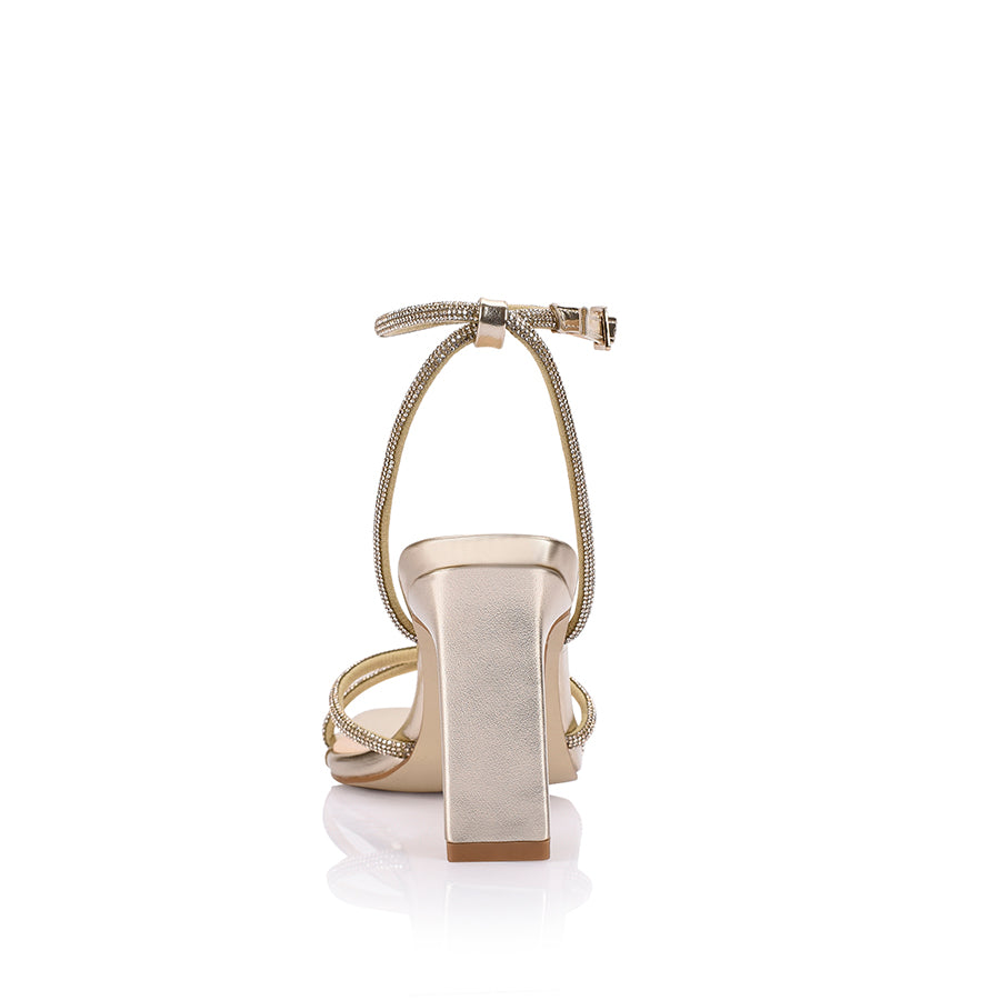 Kian Women's Block Heel Sandals - Comfortable Champagne Smooth Leather Summer Shoes for Weddings, Parties & Office Wear