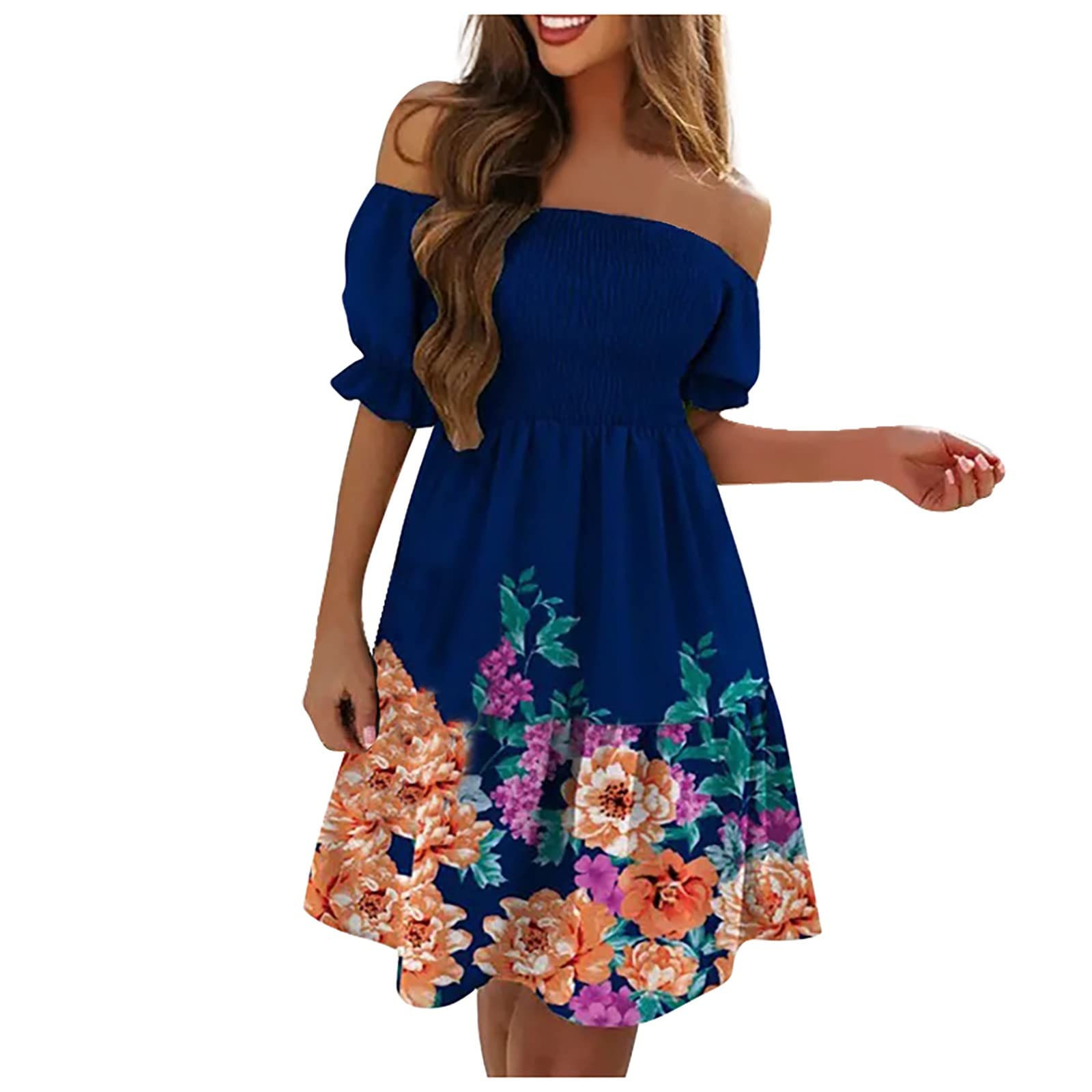 Women's Summer Casual Sundress - Short Sleeve Gradient Print Mini Dress with Ruffles | Perfect for Beach Vacations, Outdoor Parties & Date Nights