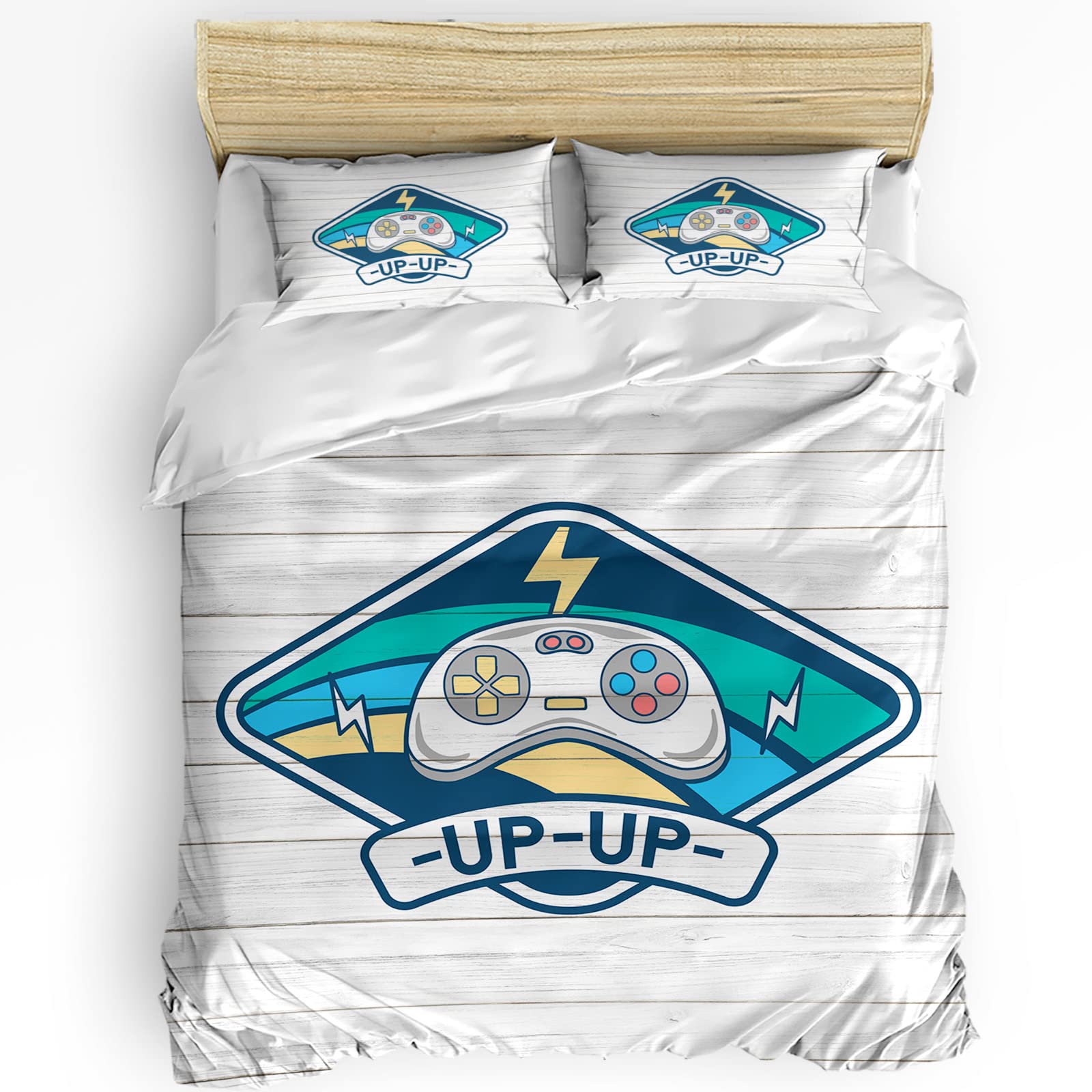 3-Piece Video Game Themed Microfiber Bedding Set - Soft Duvet Cover with 2 Pillowcases for California King Beds | Gamer Bedroom Decor | Perfect for Teen Rooms, Game Themed Bedrooms & Gaming Enthusiasts