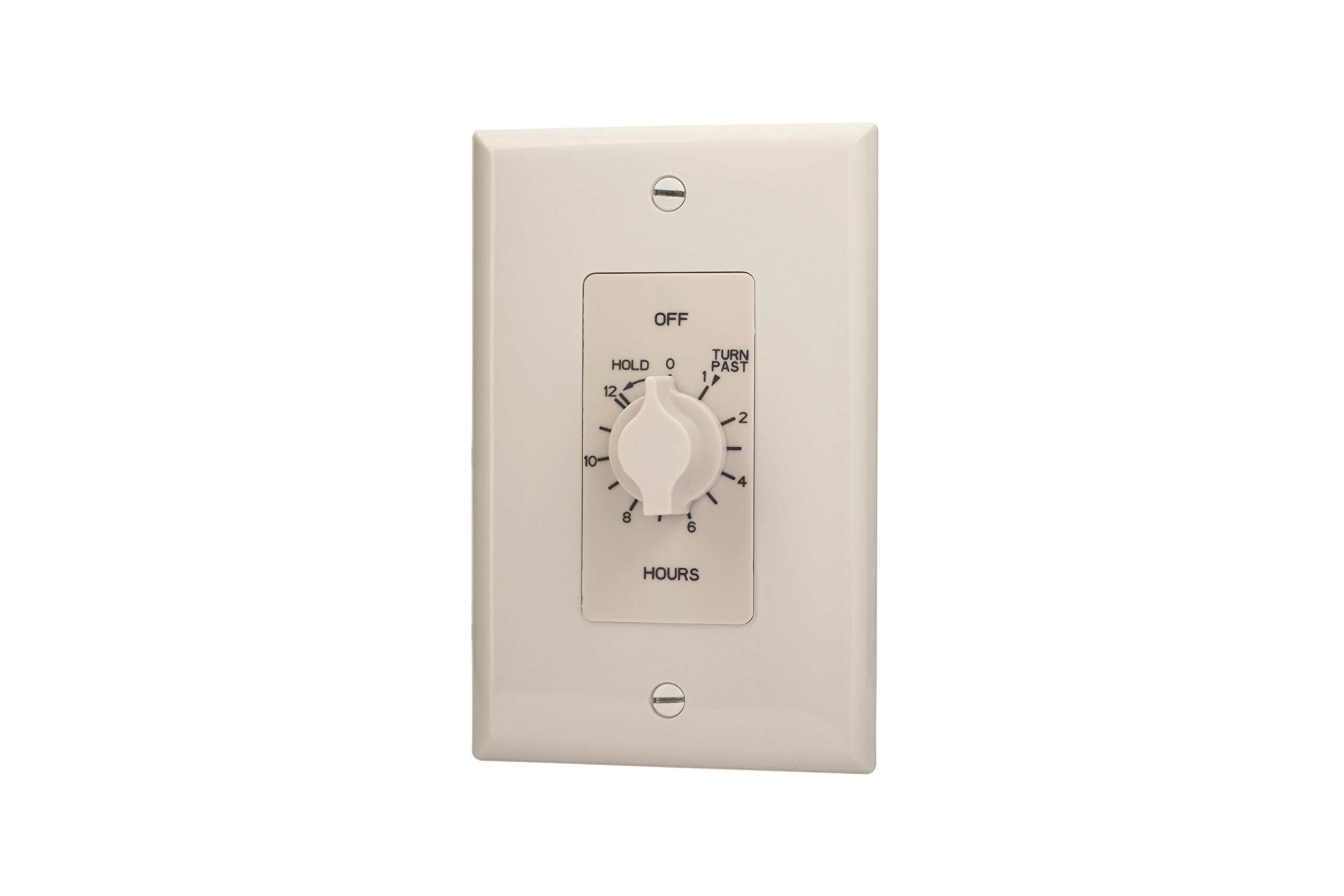 12-Hour Springwound In-Wall Timer Switch with Auto Off & Hold Function - White | Perfect for Bathroom Fans, Grow Lights & Home Automation Systems