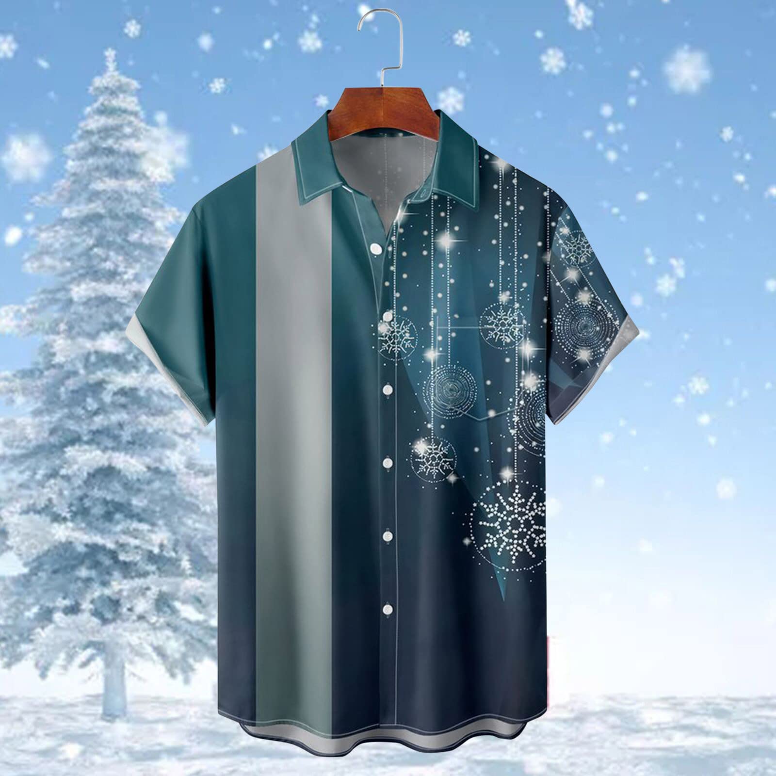 Men's Christmas Hawaiian Shirt - Relaxed Fit Short Sleeve Button Down Shirt with Santa & Reindeer Print - Holiday Party, Family Gathering, Office Christmas Party, Gift for Dad, Husband, Son