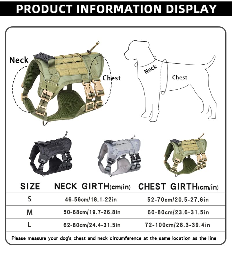 Tactical Dog Harness - Medium Black 900D Nylon No-Pull Military Vest with Molle System for Training, Hunting & Outdoor Adventures - Perfect for German Shepherds, Rottweilers & Large Breed Dogs