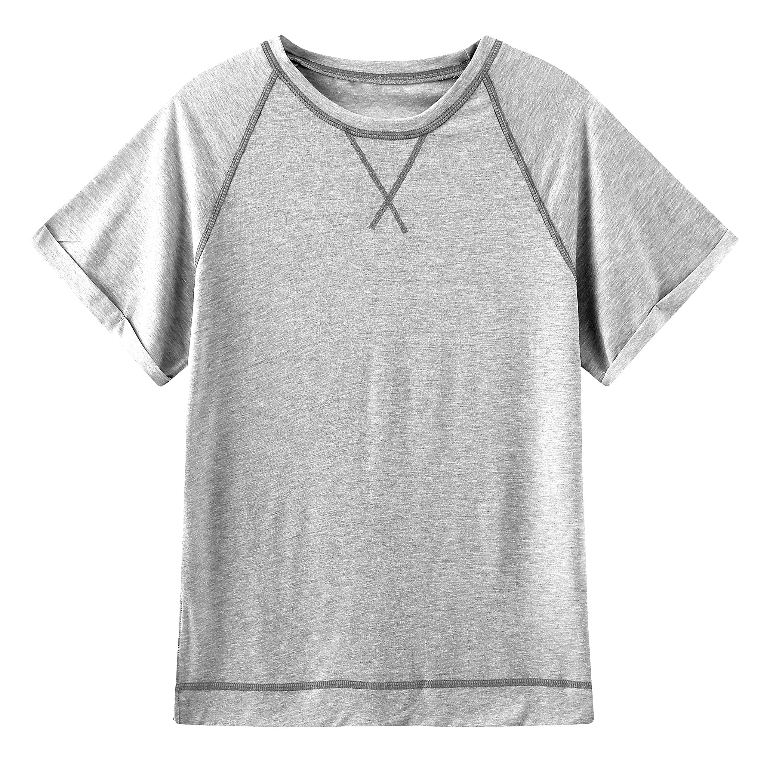 Ayreus Women's Short Sleeve Crewneck T-Shirt - Casual Loose Fit Raglan Tee for Workout & Summer (Light Grey, Large) | Gym, Yoga, Running & Everyday Wear