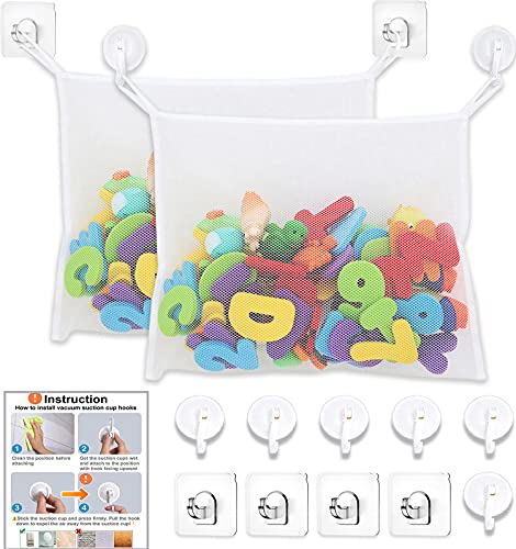 2 Pack Baby Bath Toy Organizer - Mesh Net Storage Bag for Bathtub Corner, Shower Toy Holder & Bathroom Organization - Perfect for Kids' Bath Time Fun & Toy Storage (White)
