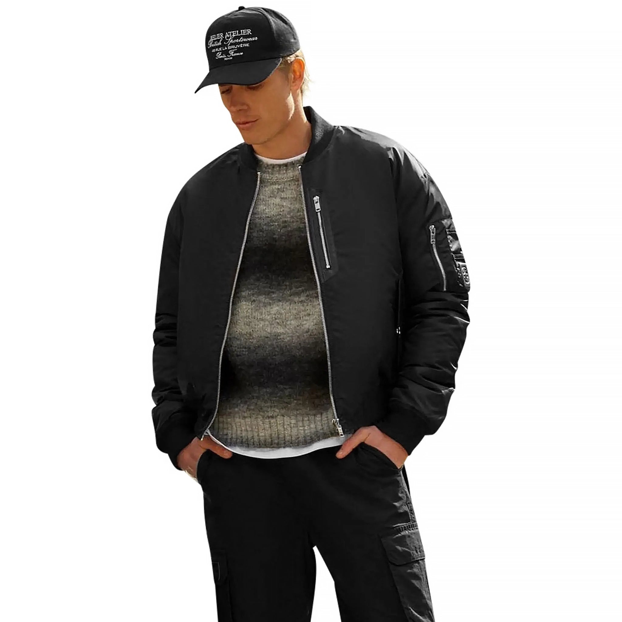 Belier Black Bomber Jacket for Men - Stylish Vintage Leather Flight Jacket with Ribbed Cuffs | Perfect for Casual Wear, Motorcycle Riding & Outdoor Adventures