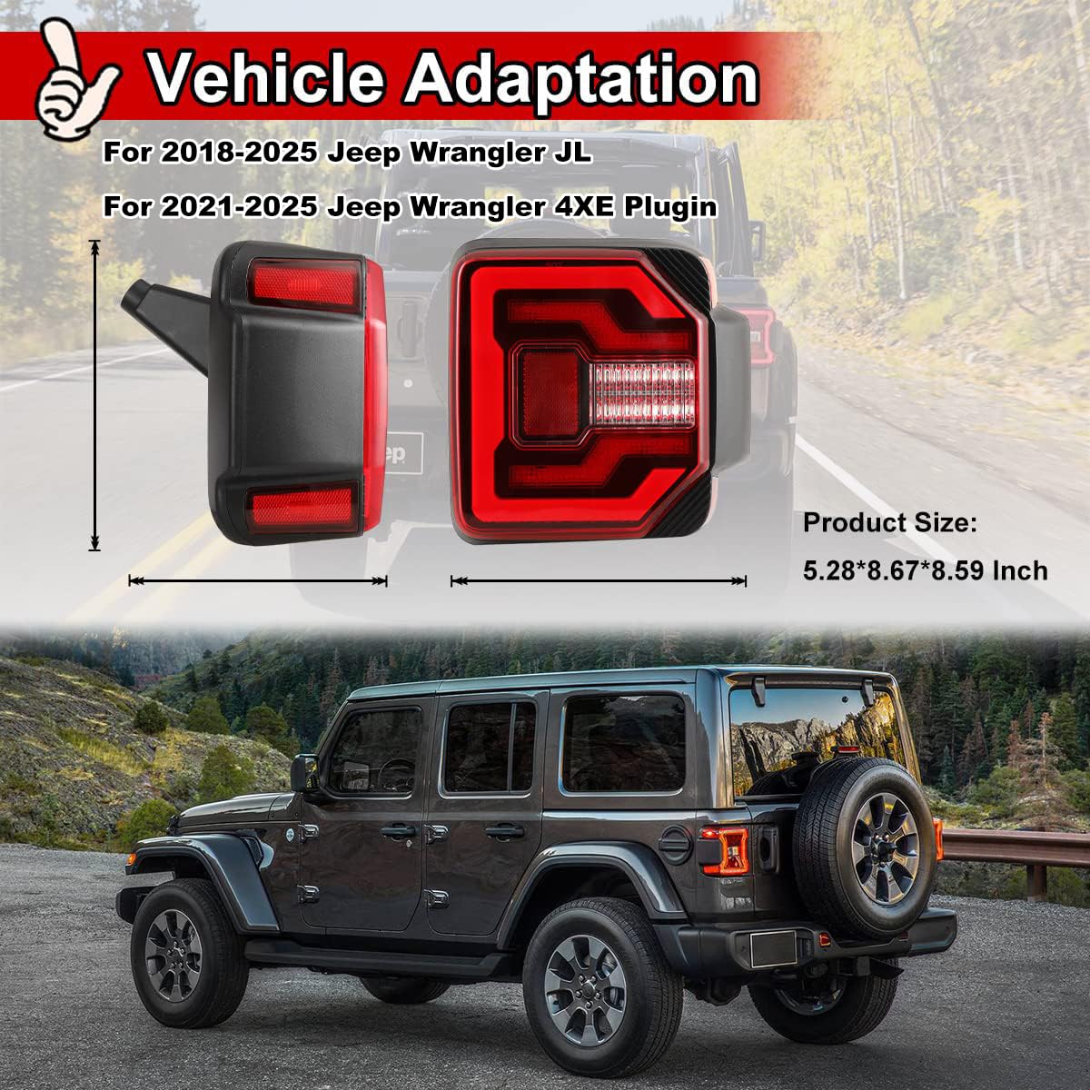 Nixon Offroad LED Tail Lights for Jeep Wrangler JL JLU (2018-2025) & Wrangler 4XE Plug-in (2021-2025) - Black Housing with Red Lens - Waterproof Rear Light Assembly Replacement (1 Pair) - Perfect for Off-Roading, Night Driving & Jeep Customization