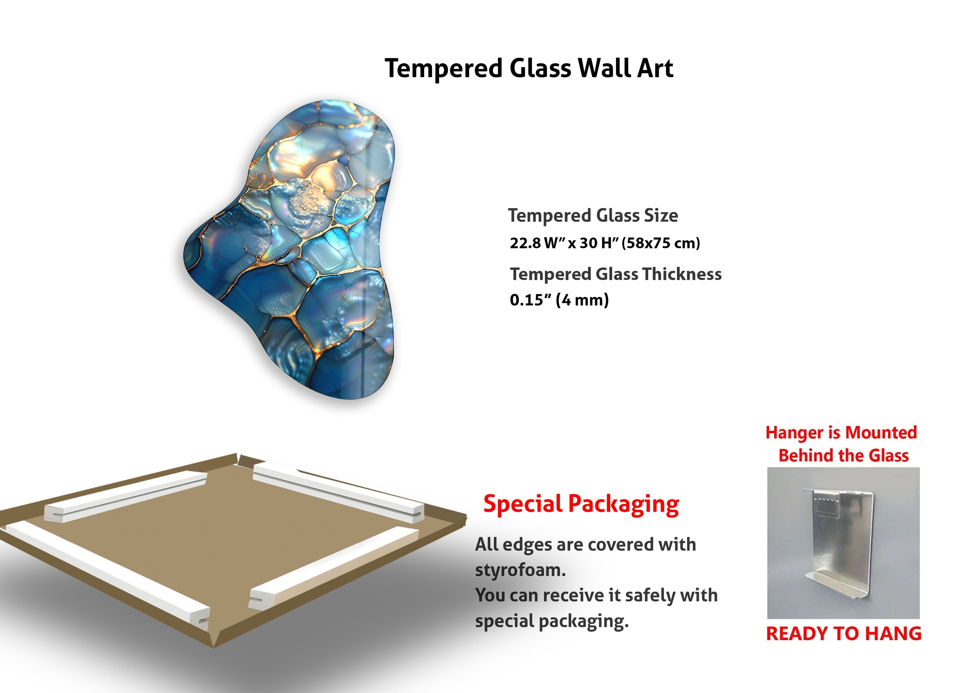 Blue Abstract Asymmetrical Glass Wall Art - Modern Home Decor for Living Room, Bedroom & Office | Handmade Glass Artwork