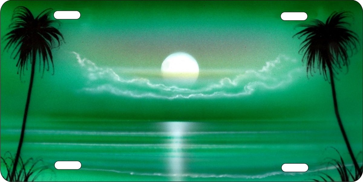 Custom Airbrushed Green Beach Scene Novelty License Plate - Personalized Decorative Front Plate for Cars, Trucks & Motorcycles - Perfect for Beach Lovers & Coastal Decor