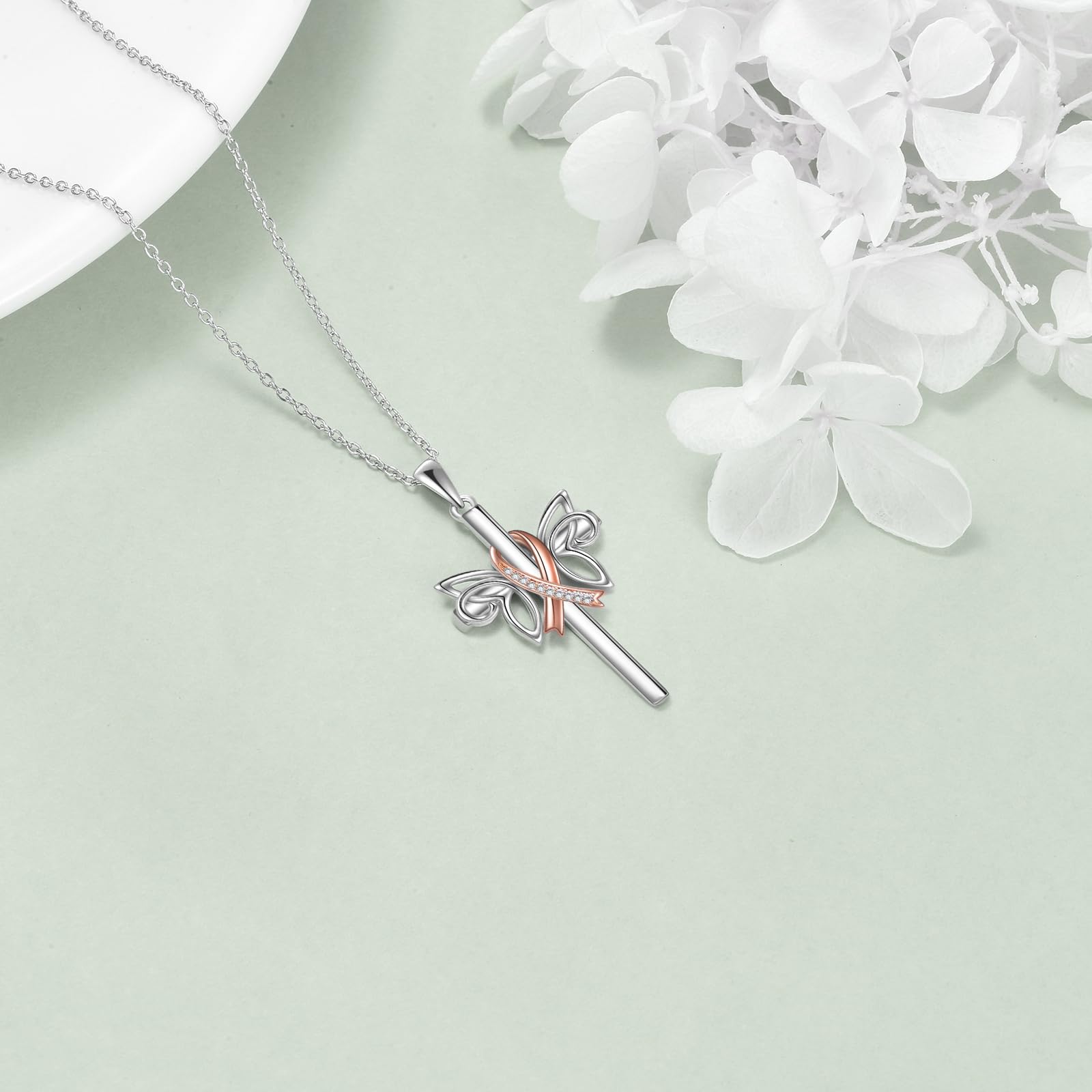 Sterling Silver Pink Ribbon Pendant Necklace - Breast Cancer Awareness Jewelry for Women Survivors, Butterfly & Dragonfly Charm Gift for Hope & Support | Perfect for Fundraisers, Survivor Celebrations & Daily Wear