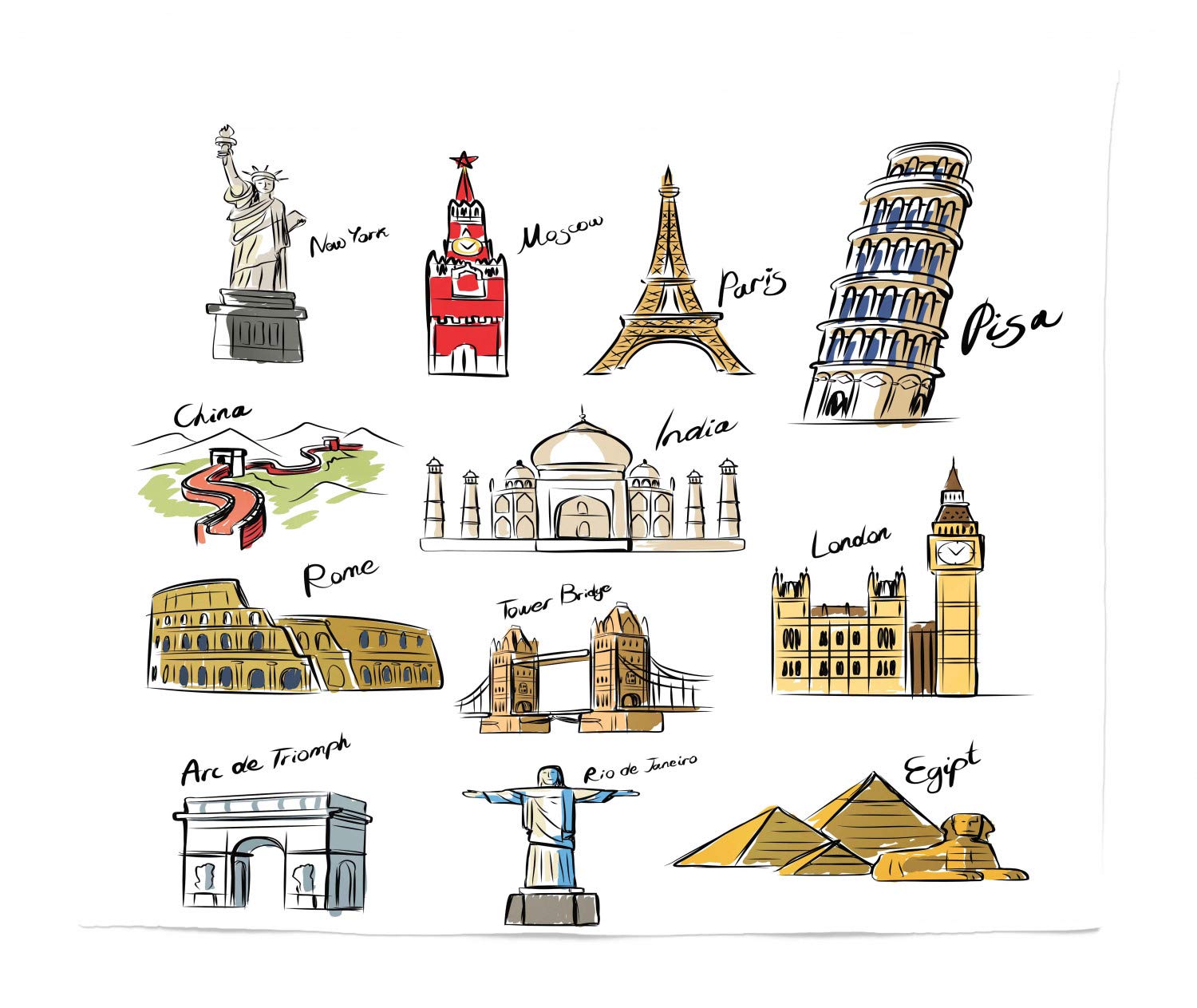 Ambesonne King Size Travel Tapestry - Famous World Landmarks & Monuments Wall Hanging, 104x88 Inch Multicolor Bedspread & Wall Decor for Bedroom, Dorm, Living Room | Perfect for Home Decor, Travel Enthusiast Gifts & Bohemian Style Interiors