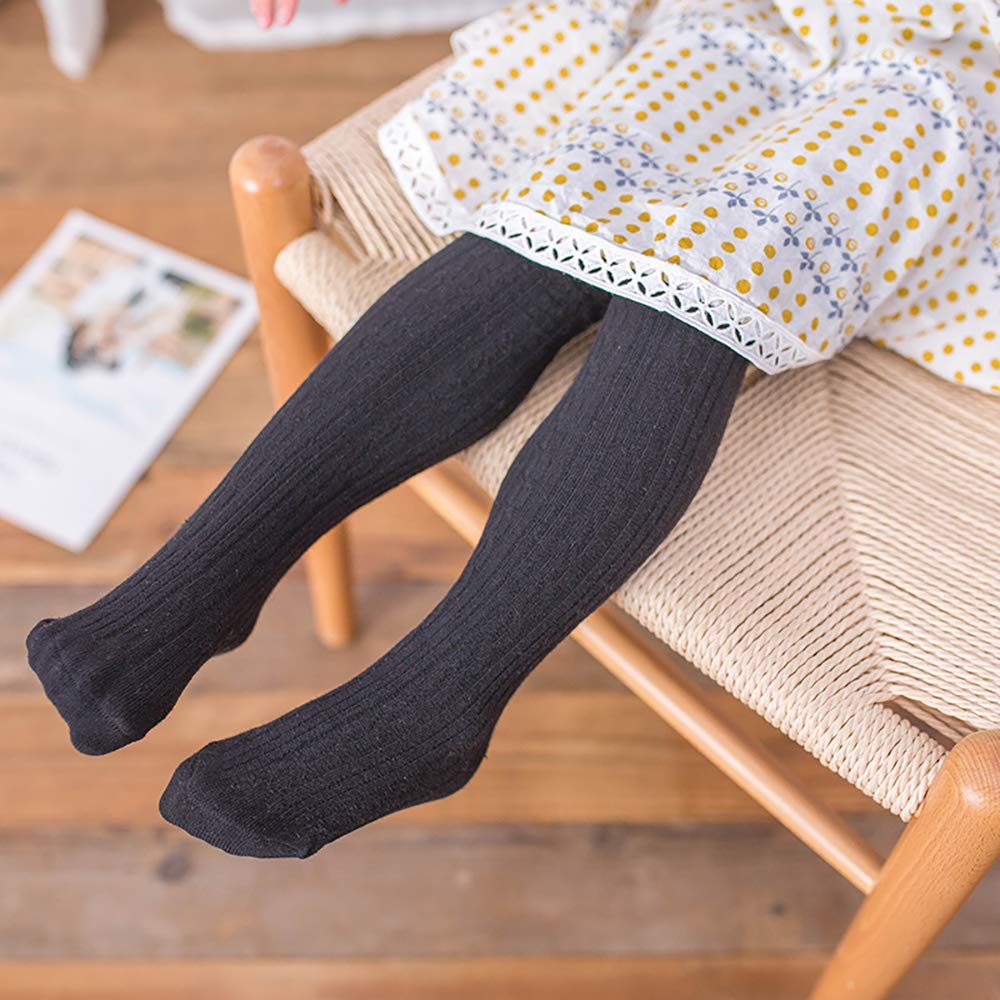 TechCity Girls Tights - Seamless Cotton Cable Knit Leggings for Toddlers 2-14 Years | Soft Pantyhose & Stockings for School, Play & Everyday Wear