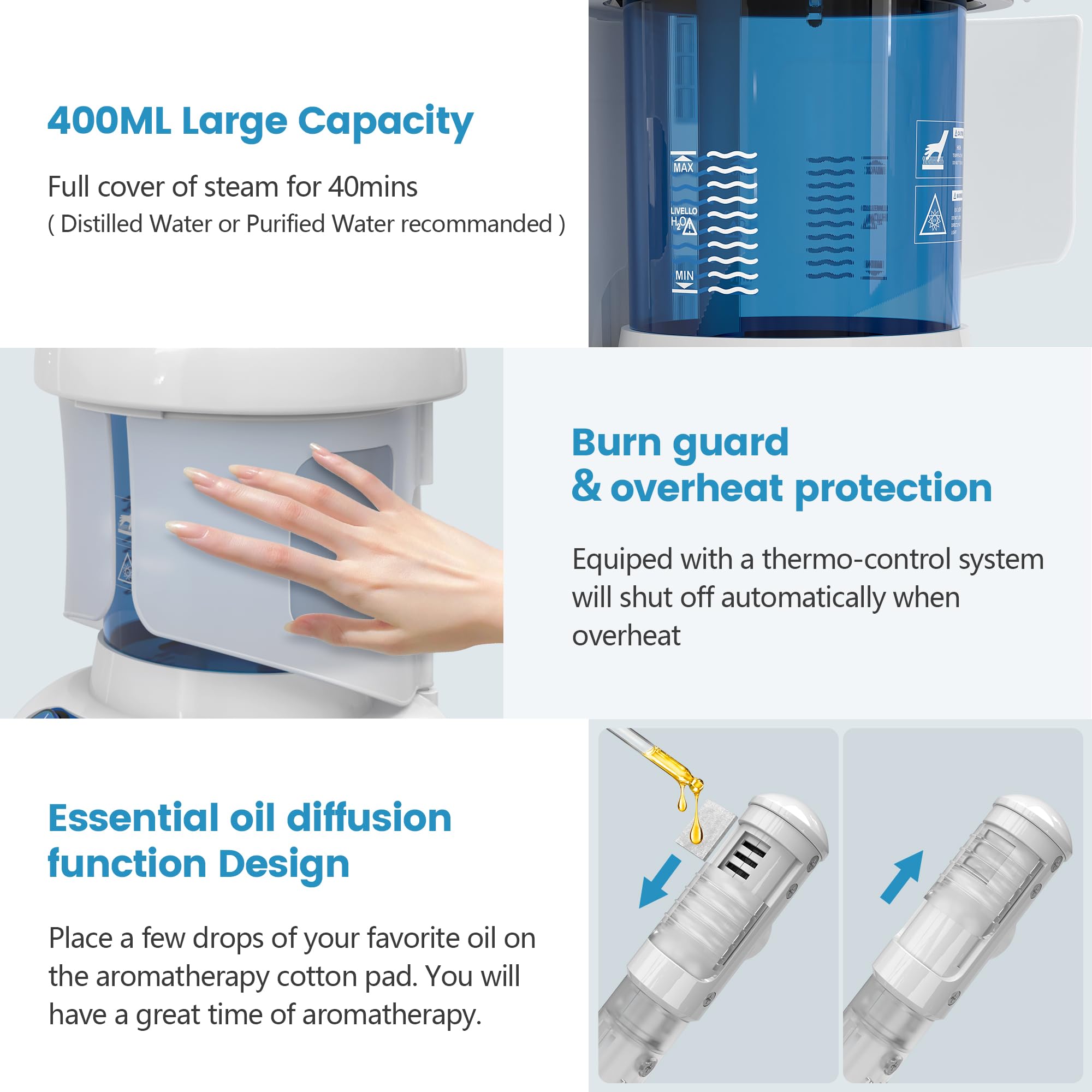 Nisperos Nano Ionic Facial Steamer - 360° Rotatable Sprayer - 40 Minutes Continuous Warm Mist - Professional Face Steamer for Deep Pore Cleansing & Skin Hydration - Perfect for Spa, Salon & Home Skincare Routine (White)