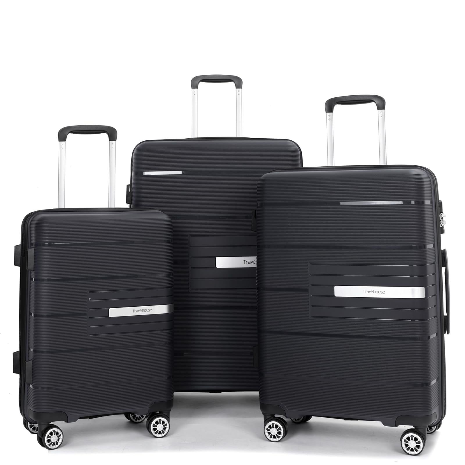 3-Piece Lightweight Hardside Luggage Set with Double Spinner Wheels & TSA Lock (20/24/28 Inch, Black) – Perfect for Air Travel, Business Trips, and Family Vacations