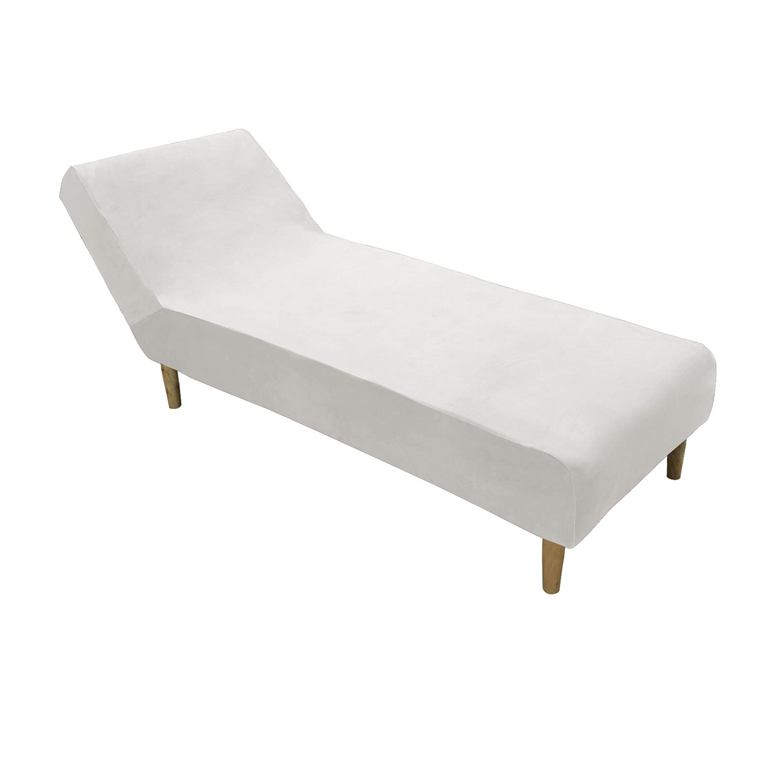 Velvet Armless Lounge Chaise Slipcover - Stretch Sofa Cover with Chaise, Machine Washable Recliner Slipcover for Living Room, Ivory White - Perfect for Home Decor, Apartment Furniture & Pet-Friendly Protection