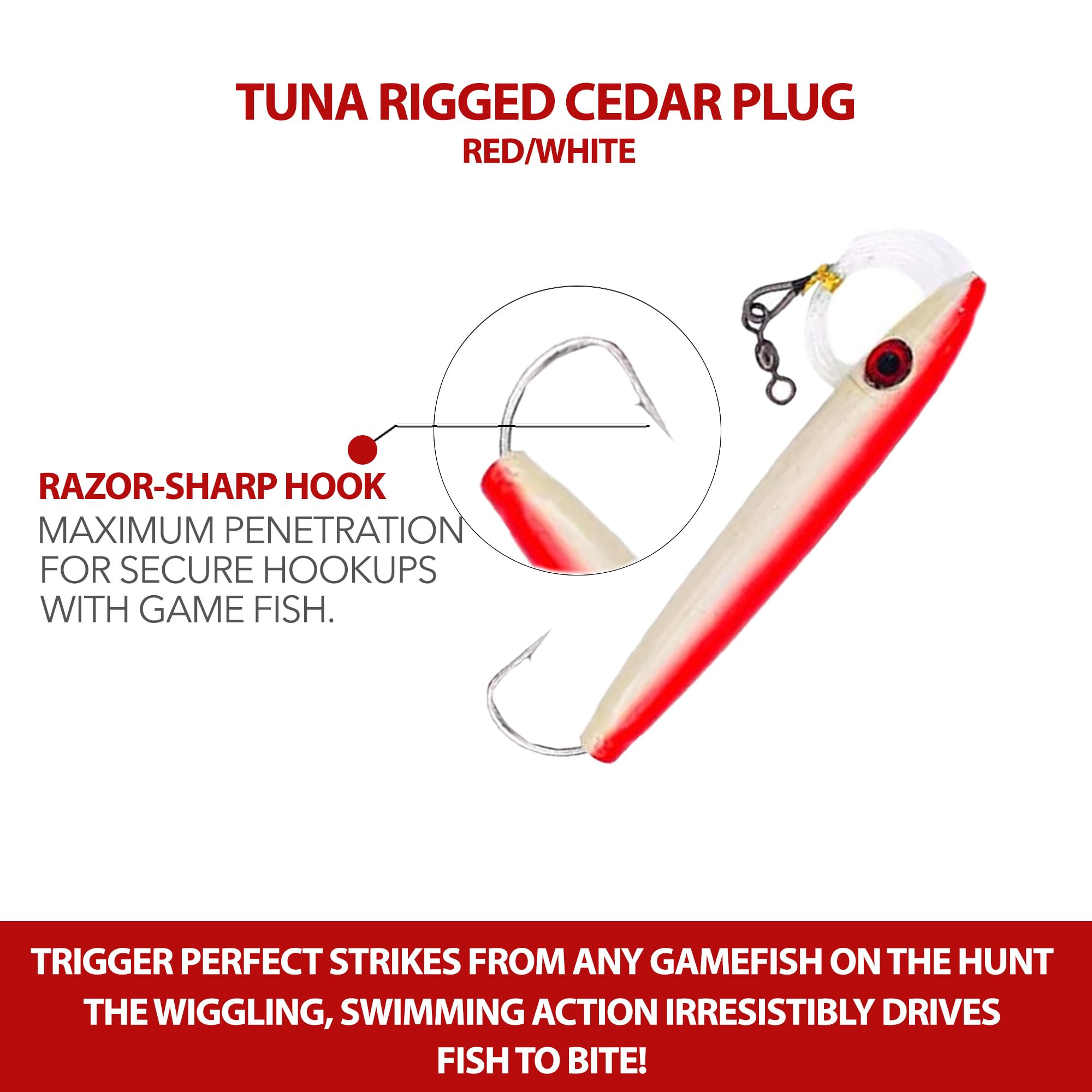 Premium Cedar Plug Tuna Trolling Lure Kit – 6-Pack with 5