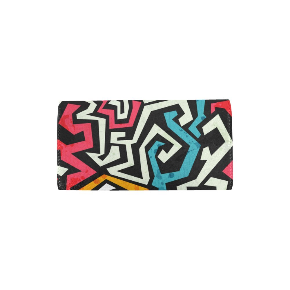 Colorful Striped Doodle Print Women's Tri-Fold Wallet - Fashionable Ladies Designer Wallet for Everyday Use, Travel & Gift Giving