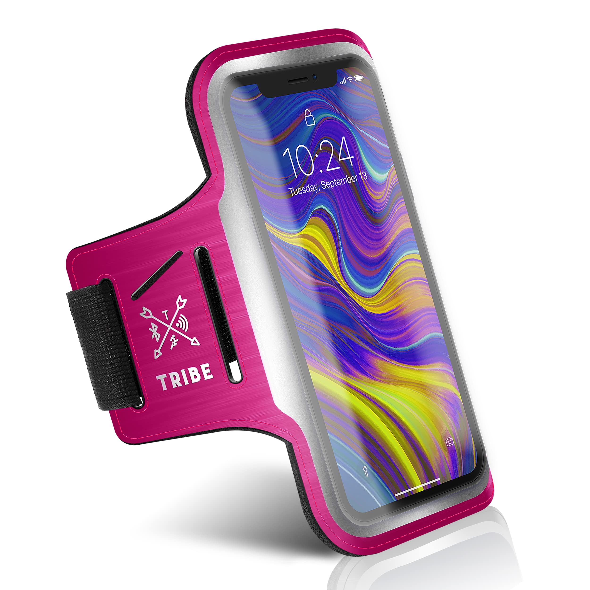 TRIBE Running Phone Holder Armband for iPhone & Galaxy - Adjustable Sports Armband for Women & Men - Perfect for Running, Jogging, Walking & Gym Workout - Fits All Smartphones with CC/Key Pocket - Ideal for Outdoor Activities & Fitness Tracking