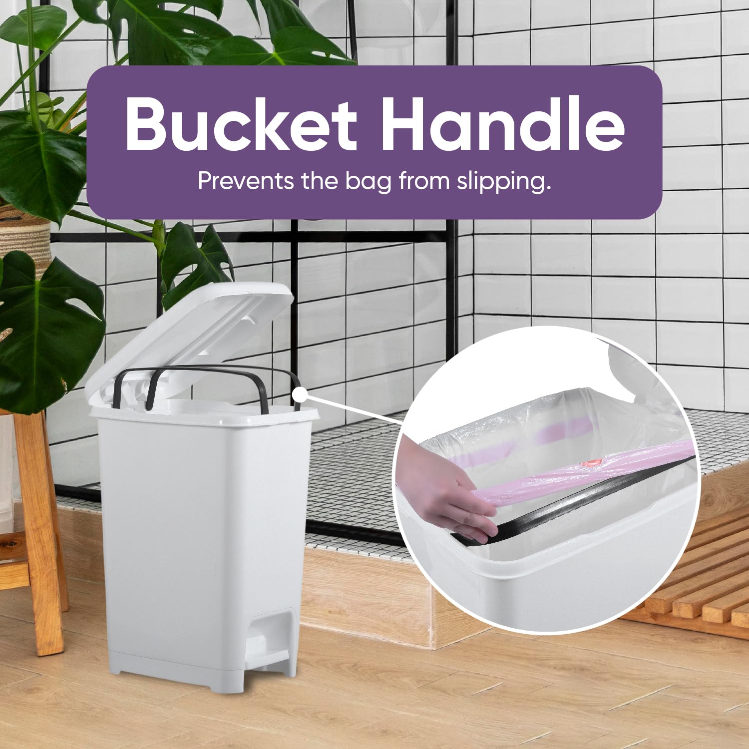 Superio 6.5 Gallon Slim Step-On Trash Can with Lid - Hands-Free Foot Pedal Garbage Bin for Kitchen, Bathroom, Office, Bedroom, RV, Dorm & Patio - White Smoke - Perfect for Small Spaces & Hygienic Waste Disposal