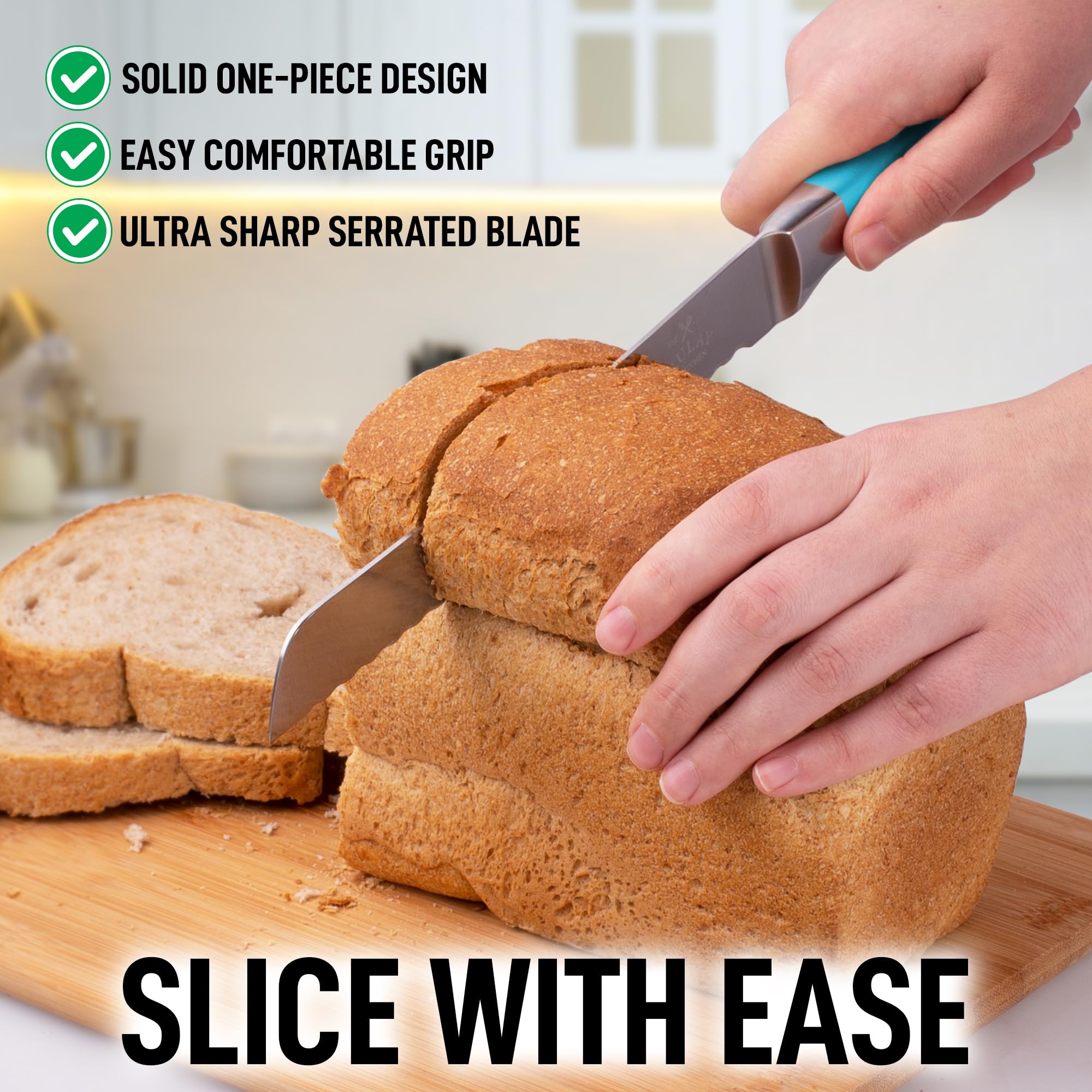 Zulay Premium 8-Inch Serrated Bread Knife - Stainless Steel Blade for Slicing Homemade Bread, Cake, Bagel - Ergonomic 5-Inch Handle with Safety Tip Guard - Perfect for Bakeries, Kitchens & Gift Giving (Blue)