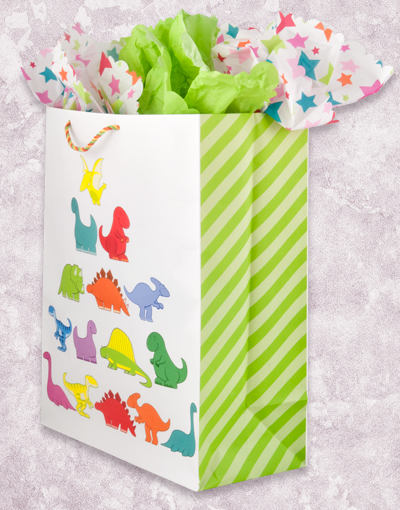 Dino Stack (Jumbo) Gift Bags for Birthday Parties, Baby Showers & Holidays - Large Dinosaur Themed Gift Bags for Kids