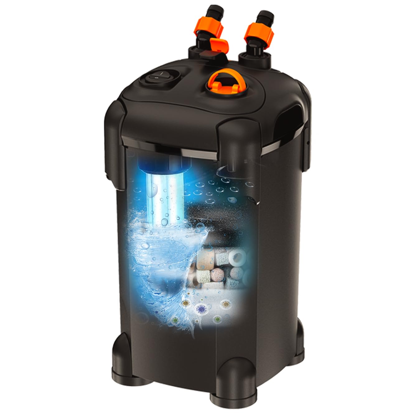 Premium Canister Filter for Aquariums & Turtle Tanks - 75 Gallon Capacity with UV Sterilizer, 2 Media Sponges & 265GPH Flow - Ultra Quiet External Water Filtration System for Crystal Clear Water - Ideal for Freshwater/Saltwater Fish Tanks & Reptile Habitats