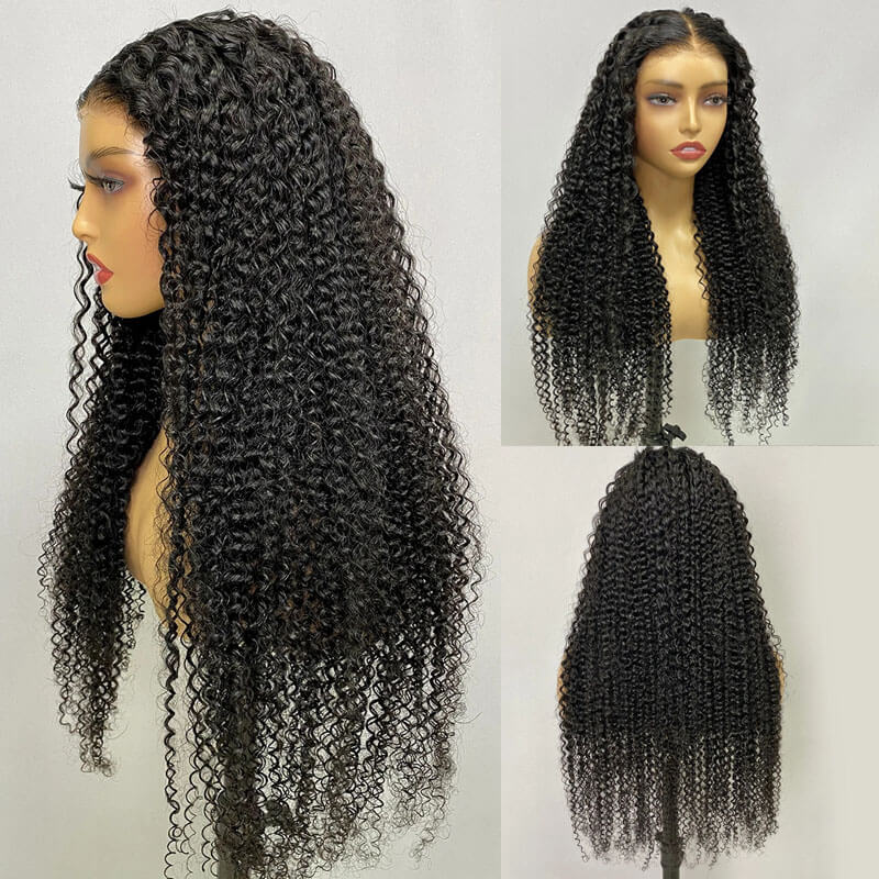 Eullair Kinky Curly Human Hair Wig - Glueless 6x4 & 5x5 Lace Front Wig with Pre-Cut Lace | Beginner Friendly | 30s Quick Install | Natural Black | Perfect for Daily Wear, Cosplay & Special Occasions