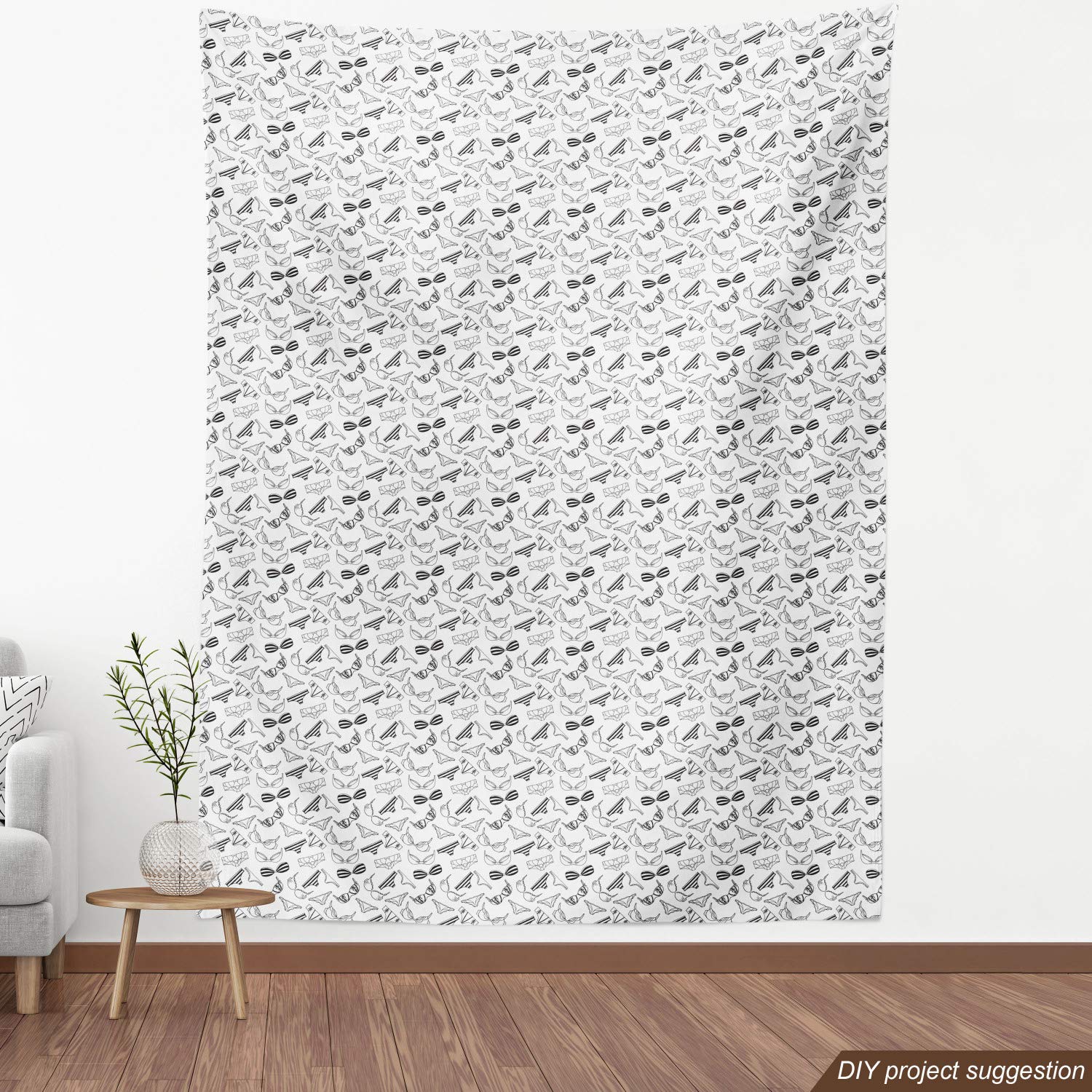 Ambesonne Black and White Lingerie Pattern Fabric by The Yard - Feminine Underwear Doodle Design for Upholstery, Home Decor & DIY Projects (10 Yards) - Perfect for Curtains, Pillows, and Fashion Accessories