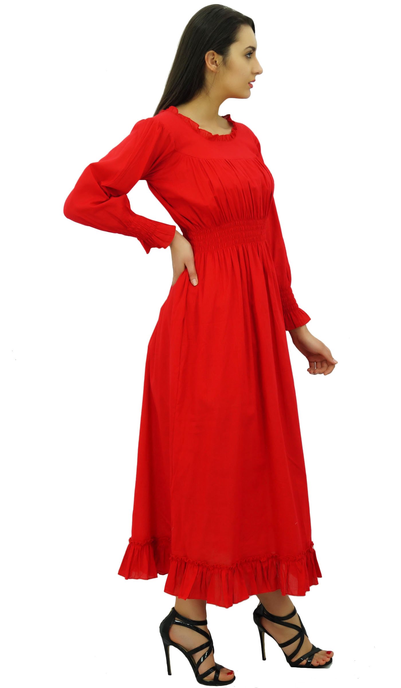 Bimba Women's Cotton Smocked Waist Long Casual Maxi Dress - Flowy Summer Beach Dress for Vacation, Date Night & Outdoor Parties