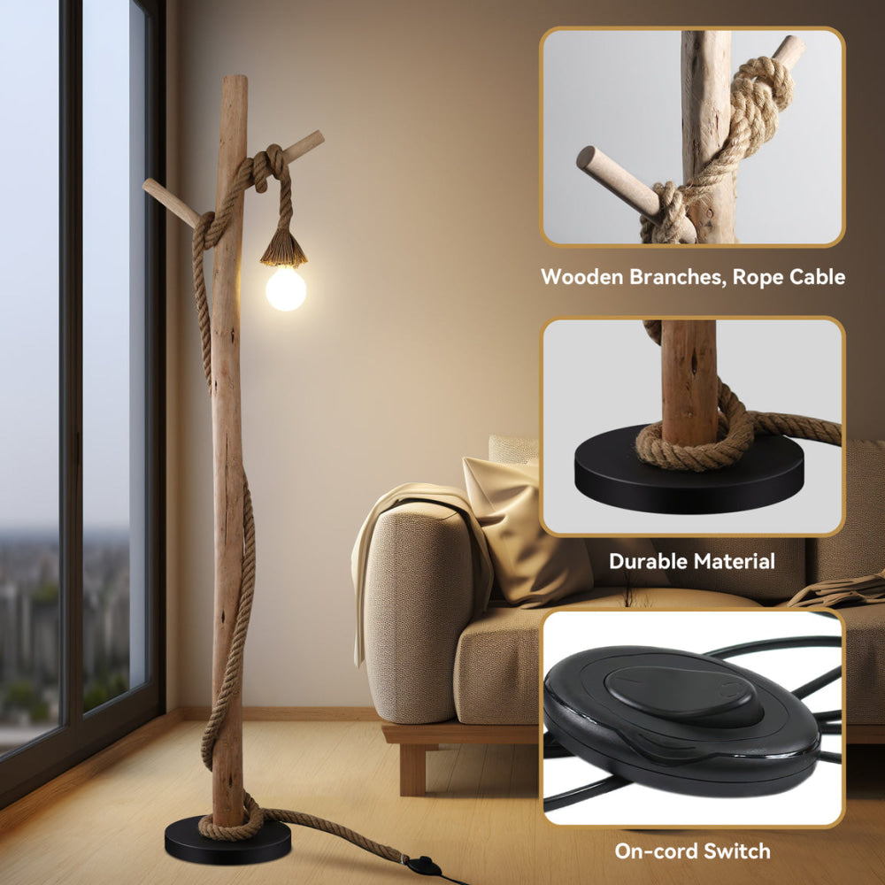 Minimalist Wooden Floor Lamp with Hanger - Natural Finish for Modern Living Room, Bedroom, or Office Lighting Decor